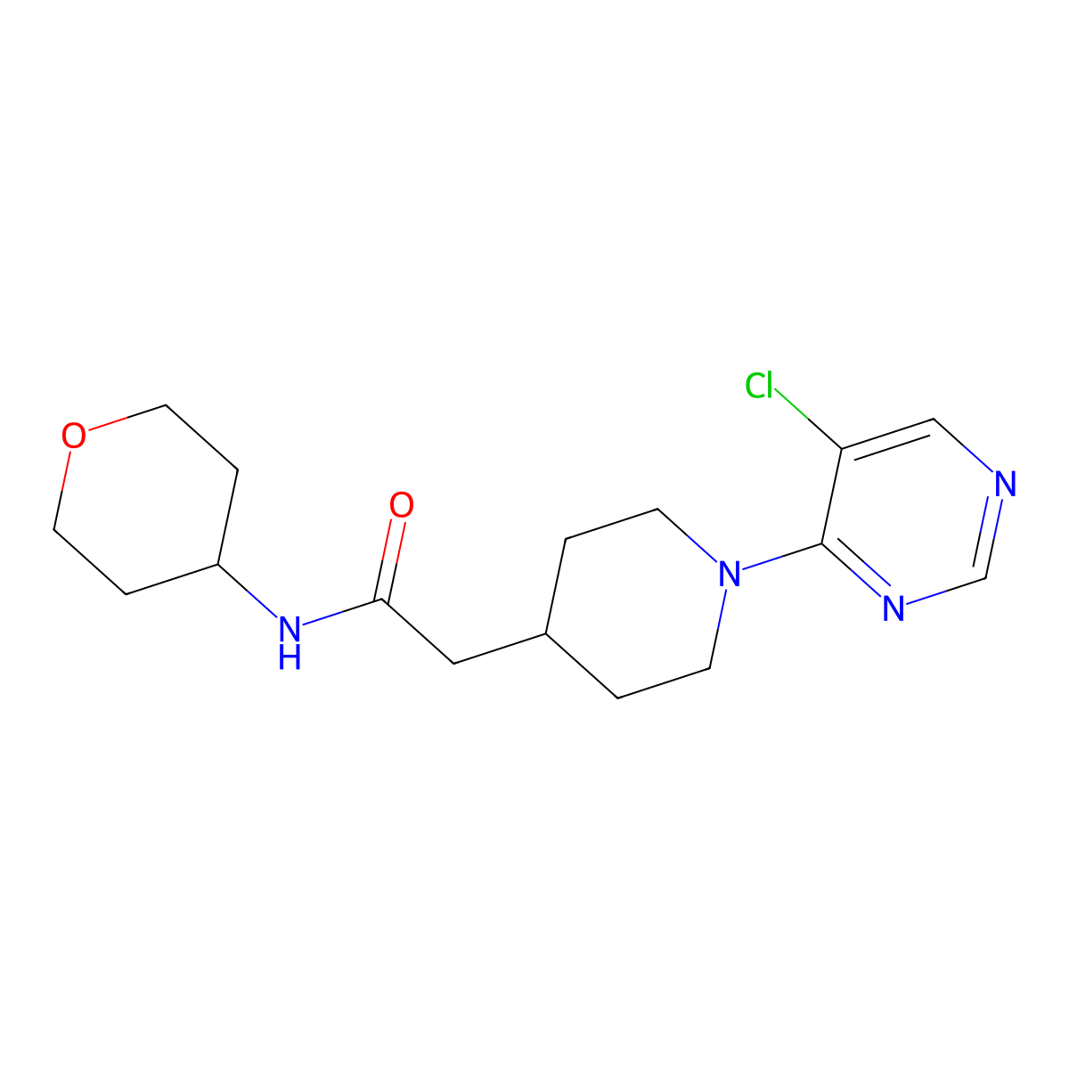 2-[1-(5-chloropyrimidin-4-yl)piperidin-4-yl]-N-(oxan-4-yl)acetamide molecular structure, CAS 3054411-22-9