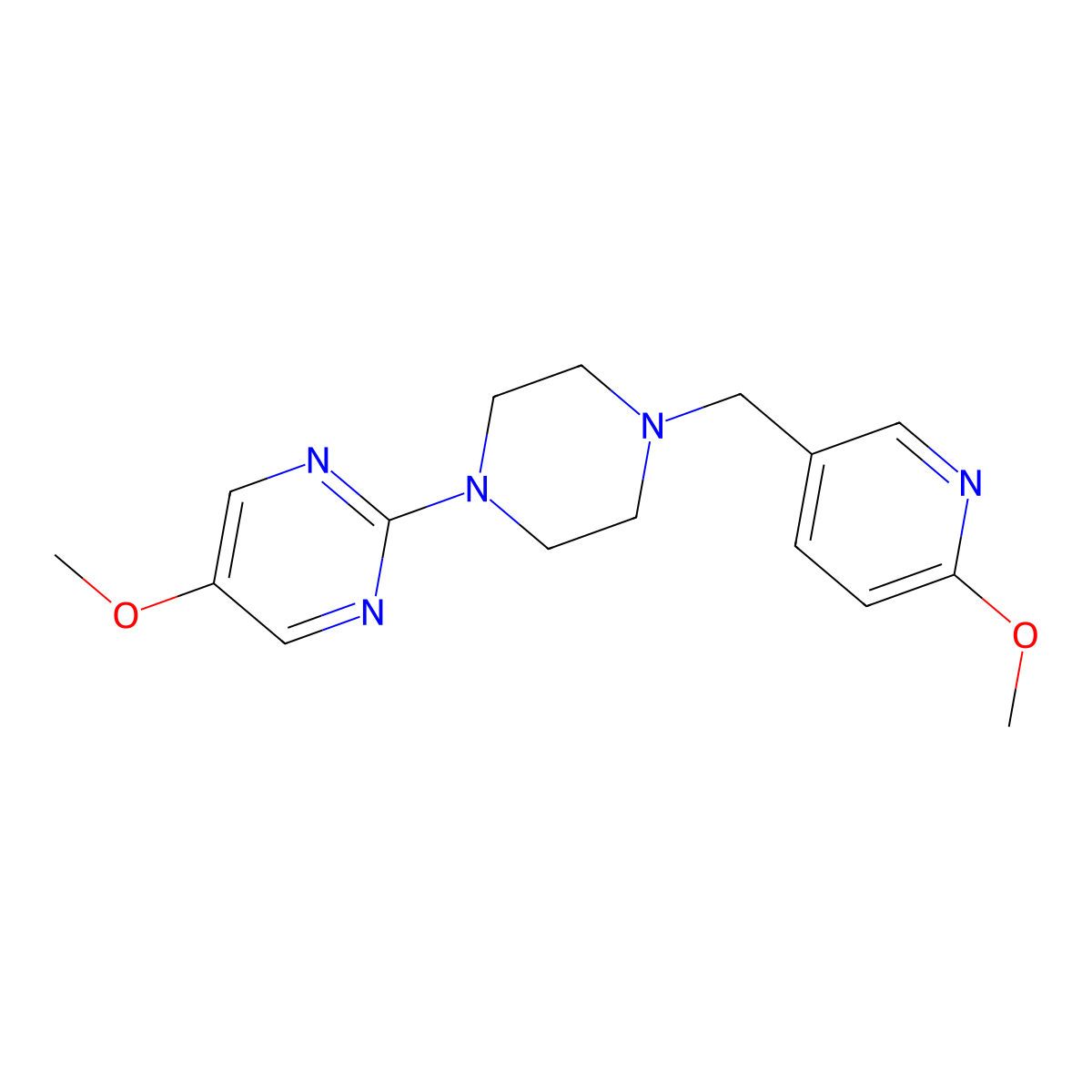 5-Methoxy-2-{4-[(6-methoxypyridin-3-yl)methyl]piperazin-1-yl}pyrimidine molecular structure, CAS 3054411-25-2