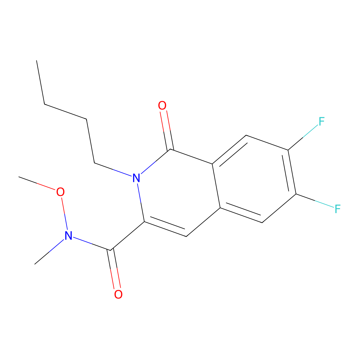 2-butyl-6,7-difluoro-N-methoxy-N-methyl-1-oxo-1,2-dihydroisoquinoline-3-carboxamide molecular structure, CAS 3054411-29-6