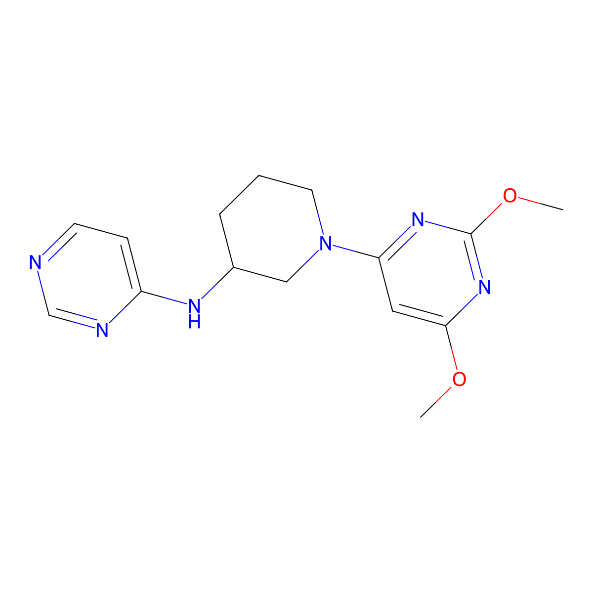 N-[1-(2,6-dimethoxypyrimidin-4-yl)piperidin-3-yl]pyrimidin-4-amine molecular structure, CAS 3054411-30-9