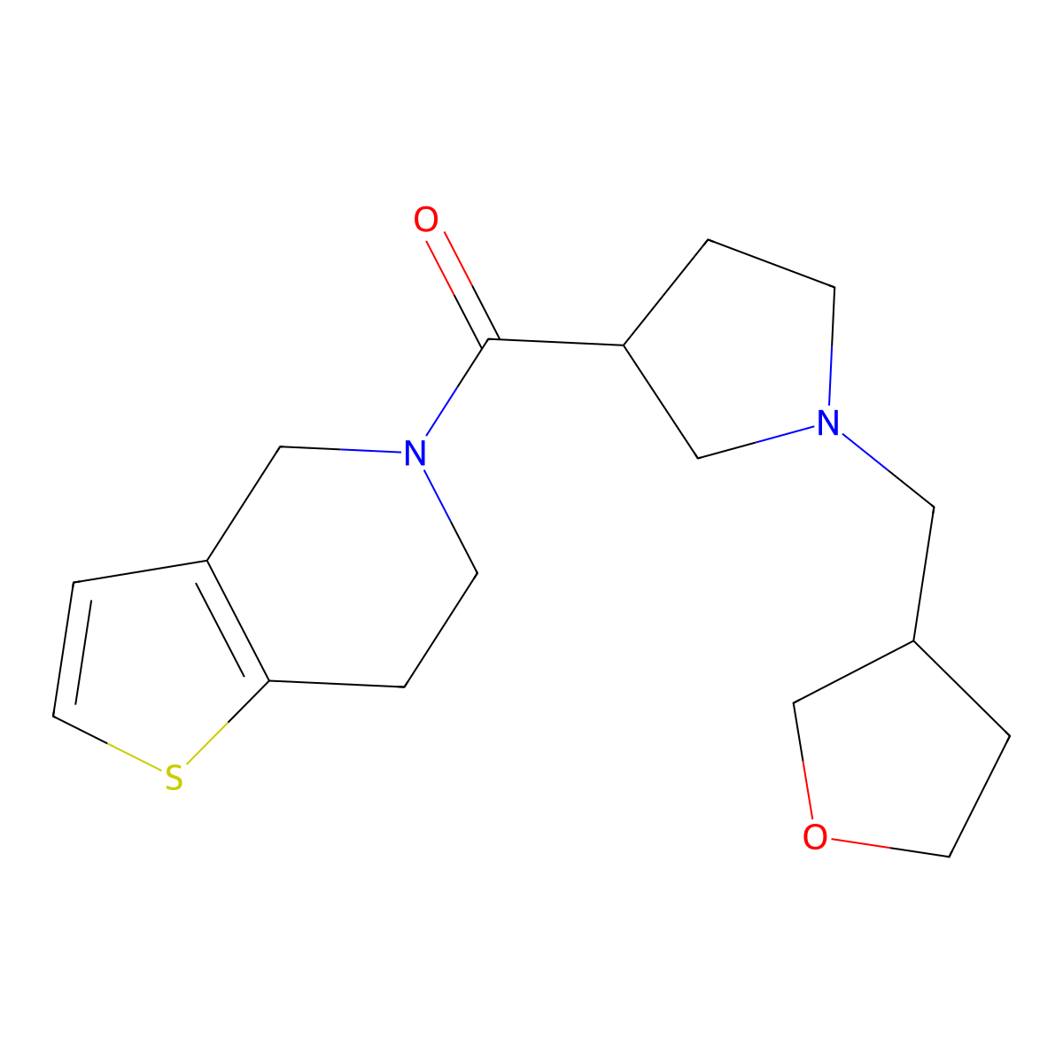 1-[(oxolan-3-yl)methyl]-3-{4H,5H,6H,7H-thieno[3,2-c]pyridine-5-carbonyl}pyrrolidine molecular structure, CAS 3054411-31-0