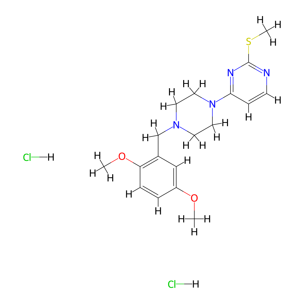 4-{4-[(2,5-Dimethoxyphenyl)methyl]piperazin-1-yl}-2-(methylsulfanyl)pyrimidine dihydrochloride molecular structure, CAS 3054411-33-2