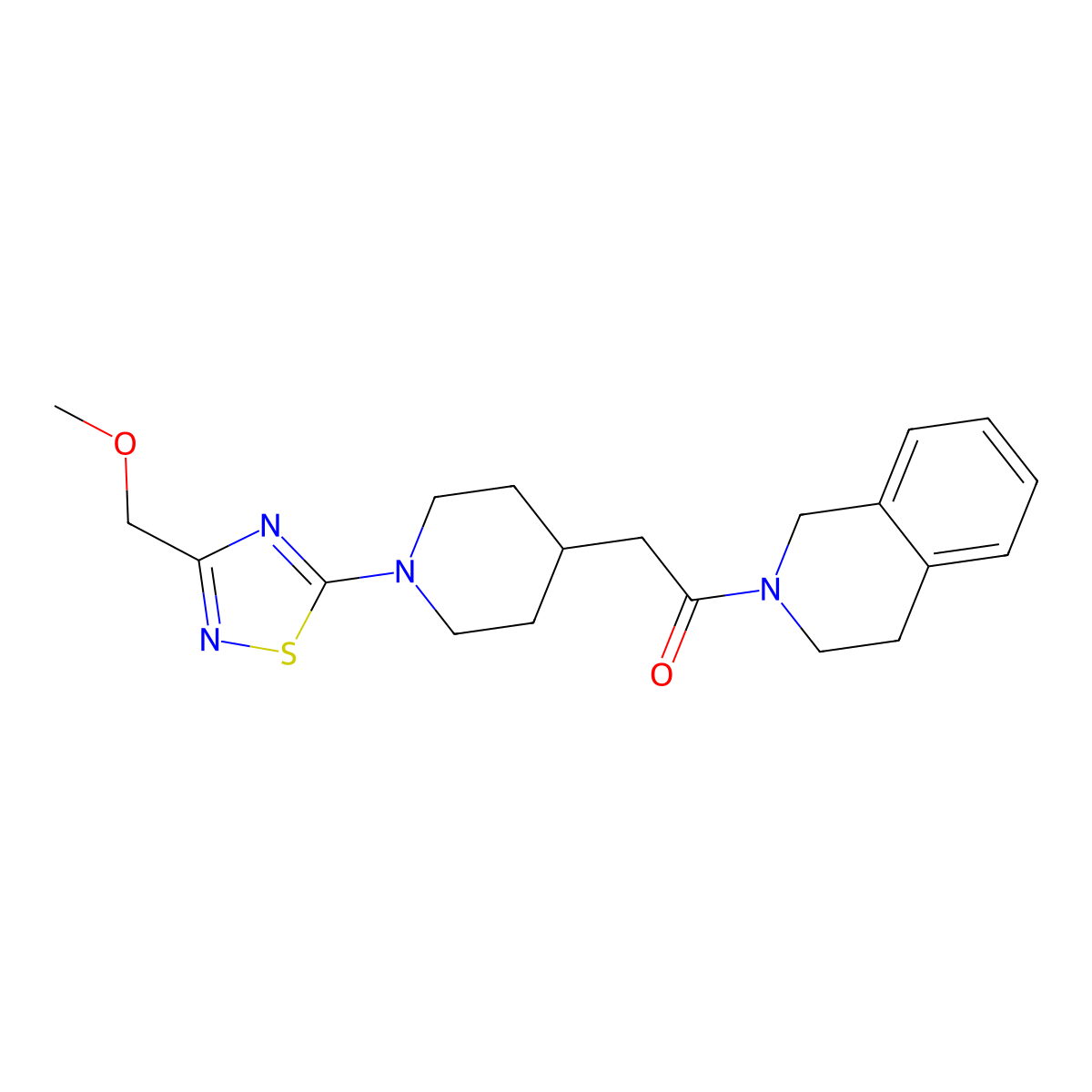 2-{1-[3-(Methoxymethyl)-1,2,4-thiadiazol-5-yl]piperidin-4-yl}-1-(1,2,3,4-tetrahydroisoquinolin-2-yl)ethan-1-one molecular structure, CAS 3054411-39-8