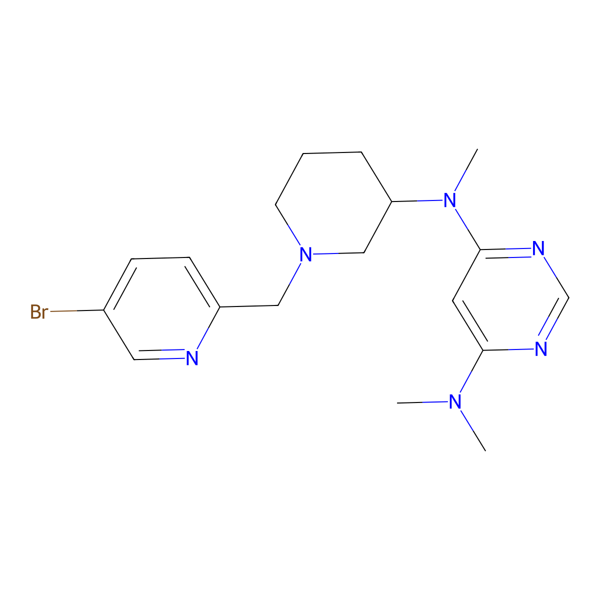 N4-{1-[(5-bromopyridin-2-yl)methyl]piperidin-3-yl}-N4,N6,N6-trimethylpyrimidine-4,6-diamine molecular structure, CAS 3054411-40-1