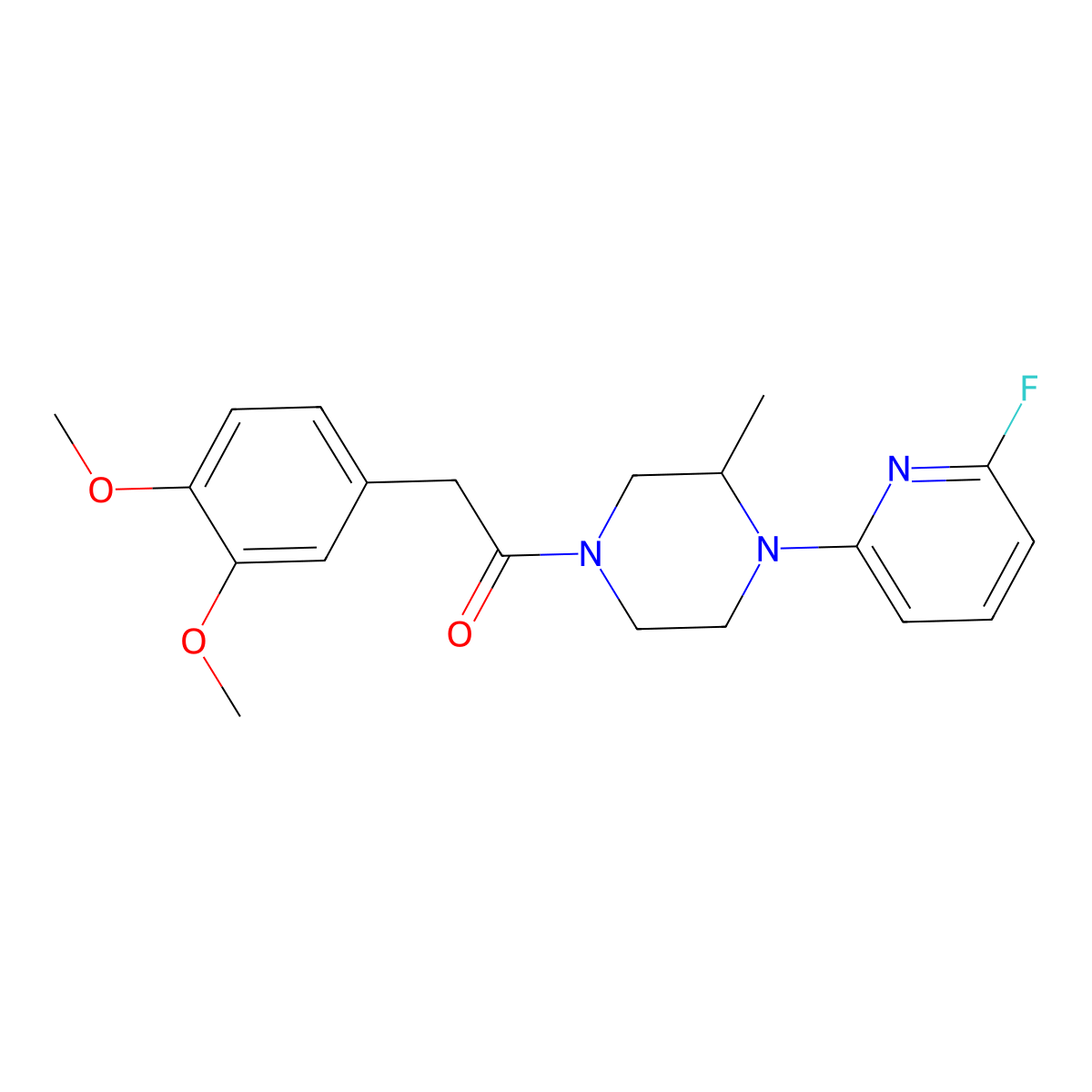 2-(3,4-Dimethoxyphenyl)-1-[4-(6-fluoropyridin-2-yl)-3-methylpiperazin-1-yl]ethan-1-one molecular structure, CAS 3054411-41-2