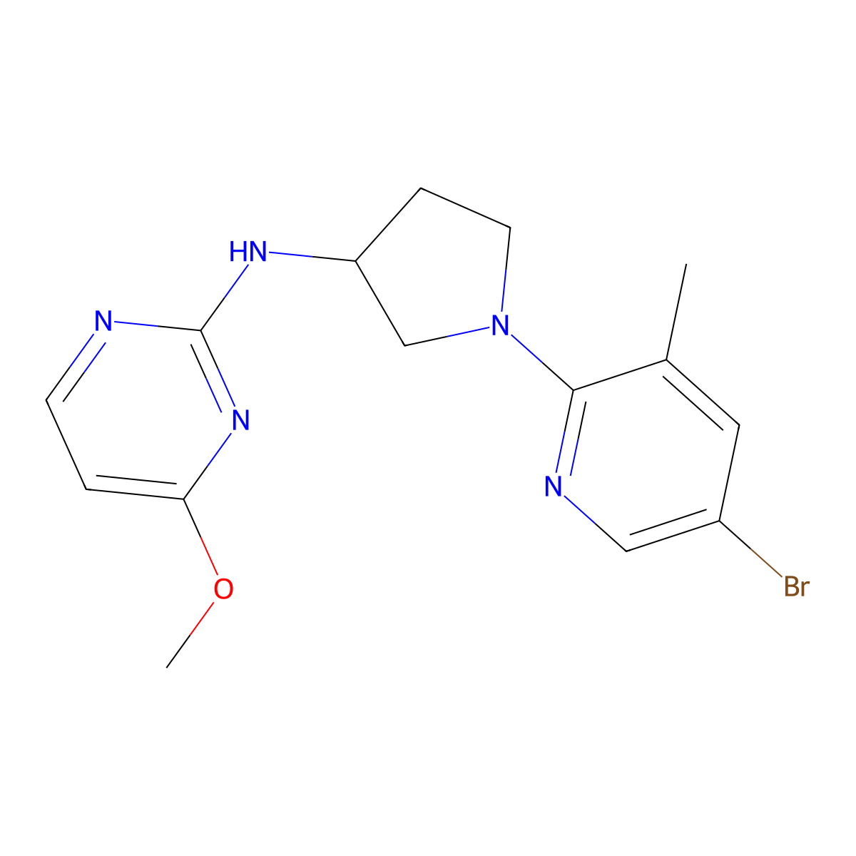 N-[1-(5-bromo-3-methylpyridin-2-yl)pyrrolidin-3-yl]-4-methoxypyrimidin-2-amine molecular structure, CAS 3054411-46-7