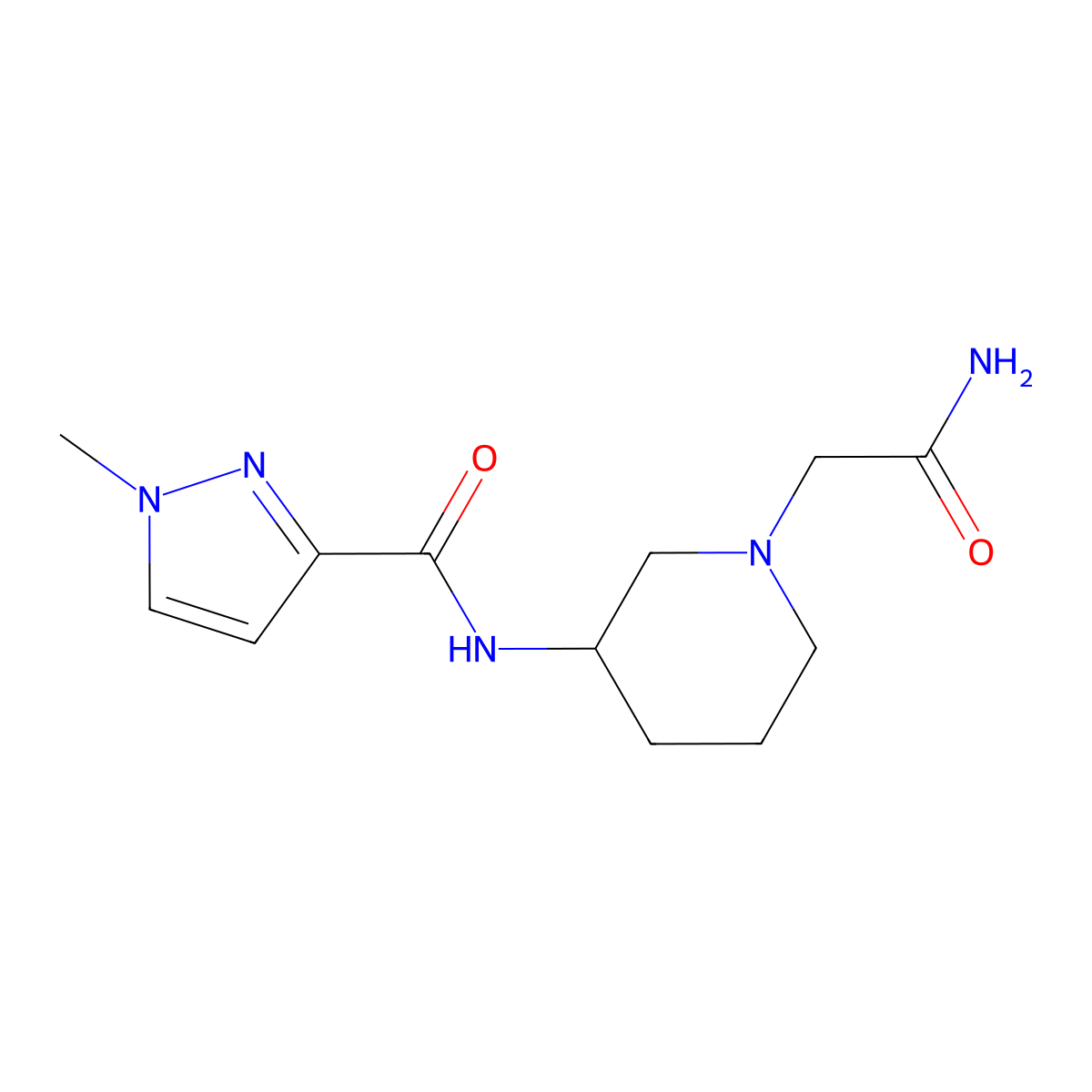 N-[1-(carbamoylmethyl)piperidin-3-yl]-1-methyl-1H-pyrazole-3-carboxamide molecular structure, CAS 3054411-49-0