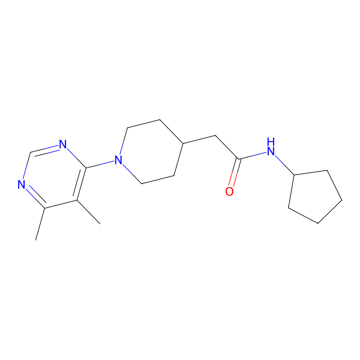 N-cyclopentyl-2-[1-(5,6-dimethylpyrimidin-4-yl)piperidin-4-yl]acetamide molecular structure, CAS 3054411-53-6