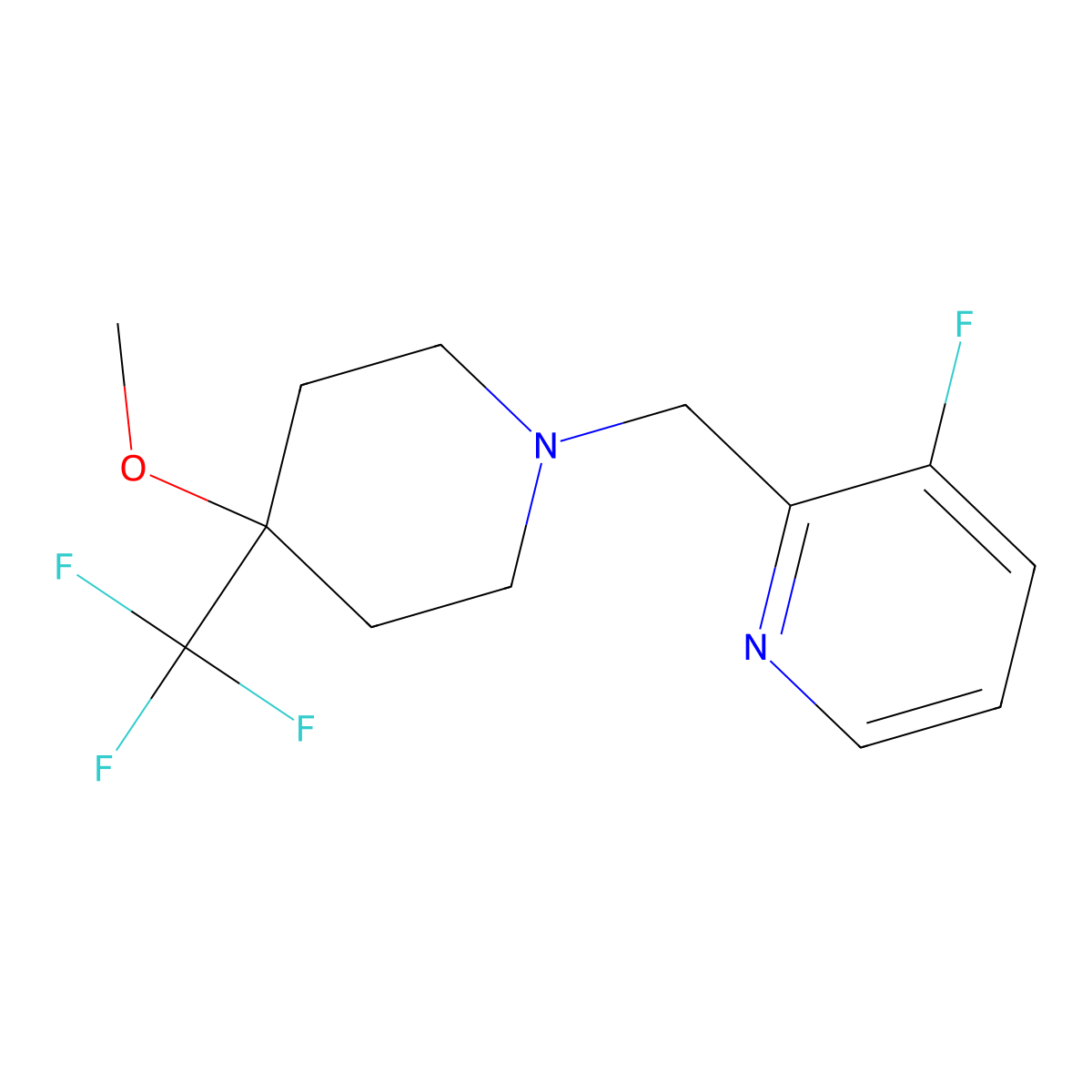 3-Fluoro-2-{[4-methoxy-4-(trifluoromethyl)piperidin-1-yl]methyl}pyridine molecular structure, CAS 3054411-68-3