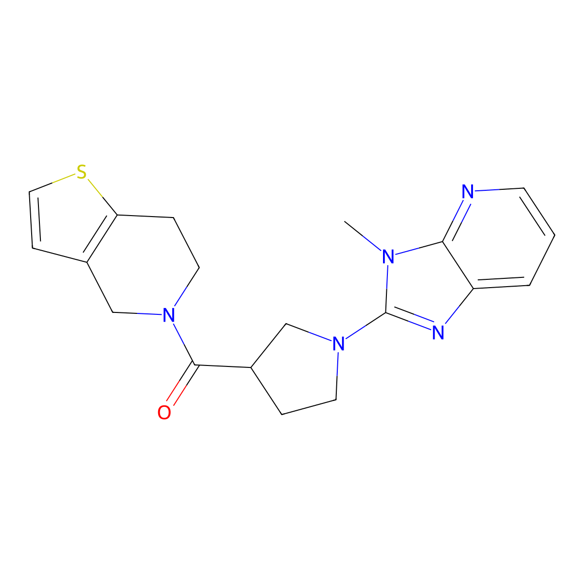 1-{3-methyl-3H-imidazo[4,5-b]pyridin-2-yl}-3-{4H,5H,6H,7H-thieno[3,2-c]pyridine-5-carbonyl}pyrrolidine molecular structure, CAS 3054411-71-8