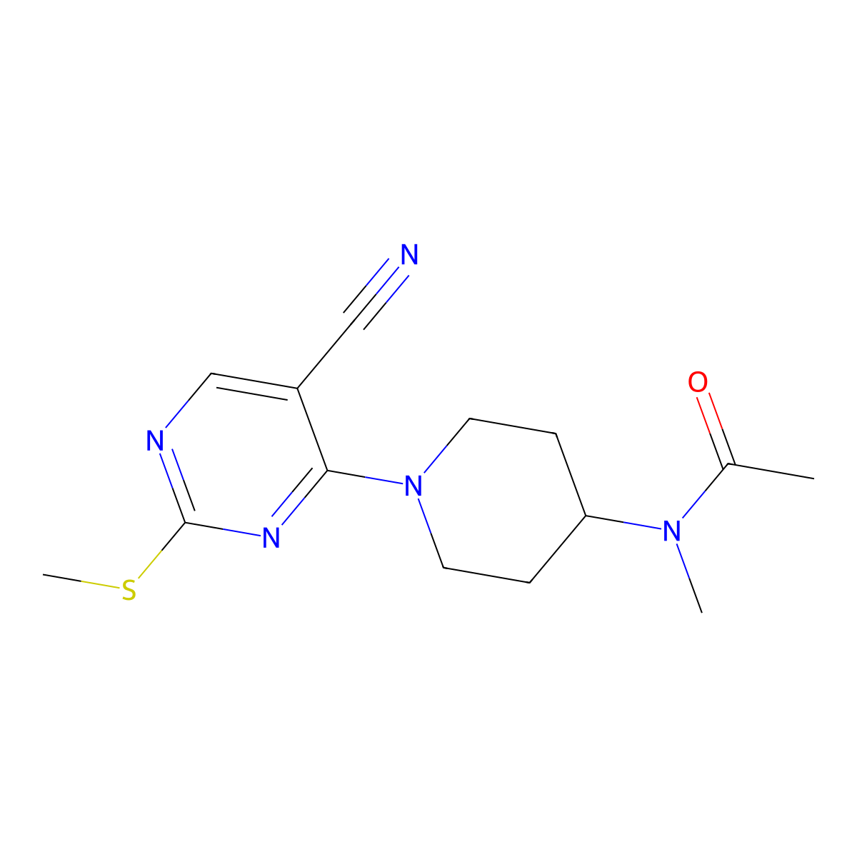 N-{1-[5-cyano-2-(methylsulfanyl)pyrimidin-4-yl]piperidin-4-yl}-N-methylacetamide molecular structure, CAS 3054411-72-9