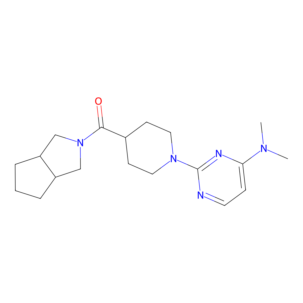 N,N-dimethyl-2-(4-{octahydrocyclopenta[c]pyrrole-2-carbonyl}piperidin-1-yl)pyrimidin-4-amine molecular structure, CAS 3054411-76-3