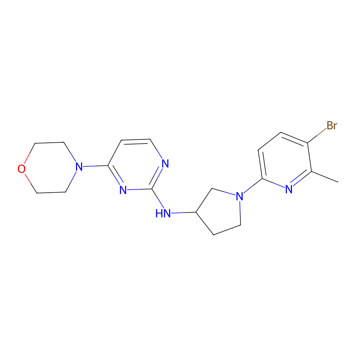 N-[1-(5-bromo-6-methylpyridin-2-yl)pyrrolidin-3-yl]-4-(morpholin-4-yl)pyrimidin-2-amine molecular structure, CAS 3054411-78-5