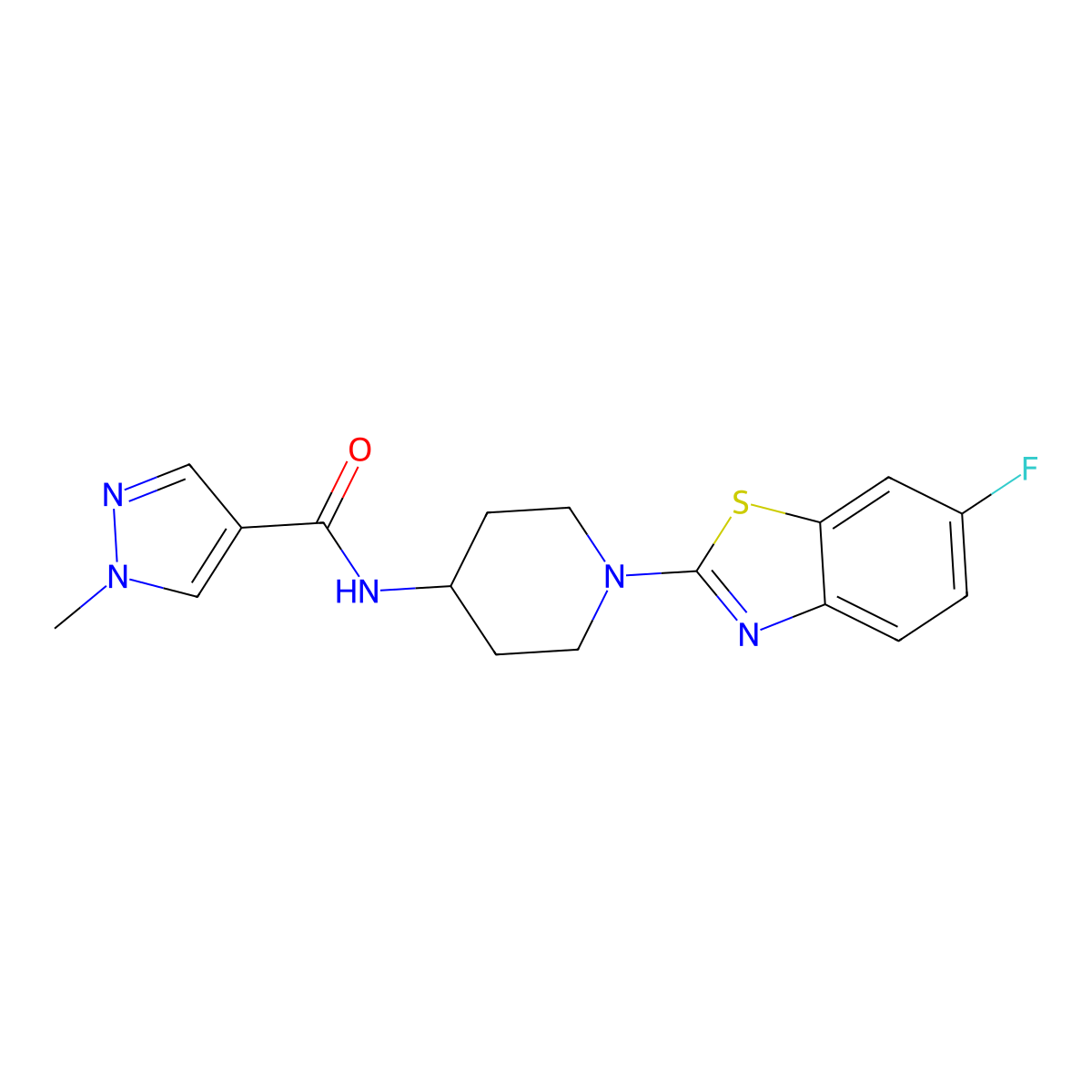N-[1-(6-fluoro-1,3-benzothiazol-2-yl)piperidin-4-yl]-1-methyl-1H-pyrazole-4-carboxamide molecular structure, CAS 3054411-79-6