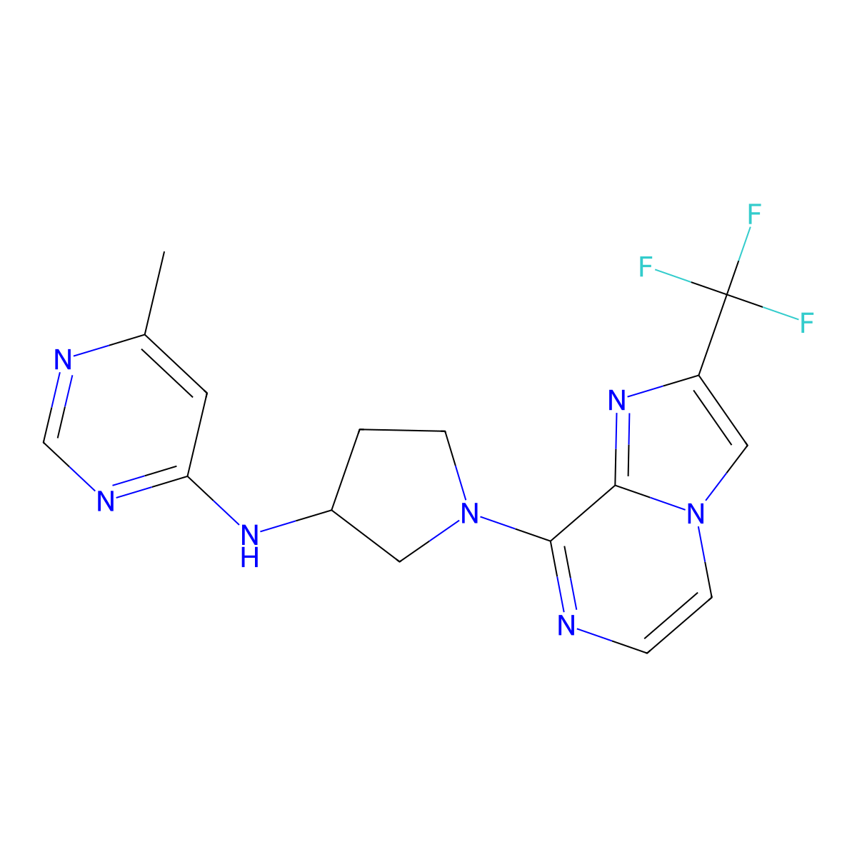 6-methyl-N-{1-[2-(trifluoromethyl)imidazo[1,2-a]pyrazin-8-yl]pyrrolidin-3-yl}pyrimidin-4-amine molecular structure, CAS 3054411-95-6