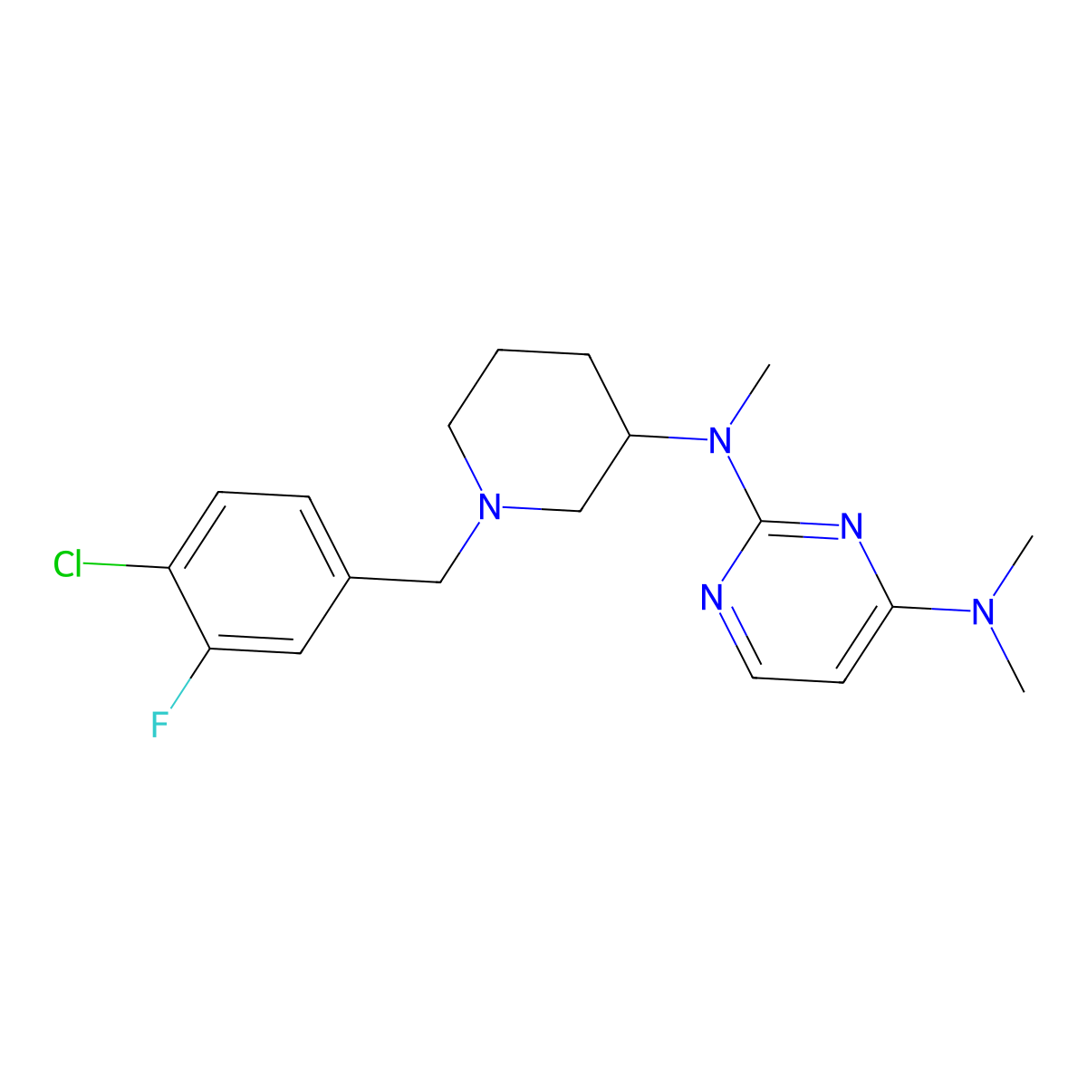 N2-{1-[(4-chloro-3-fluorophenyl)methyl]piperidin-3-yl}-N2,N4,N4-trimethylpyrimidine-2,4-diamine molecular structure, CAS 3054412-01-7