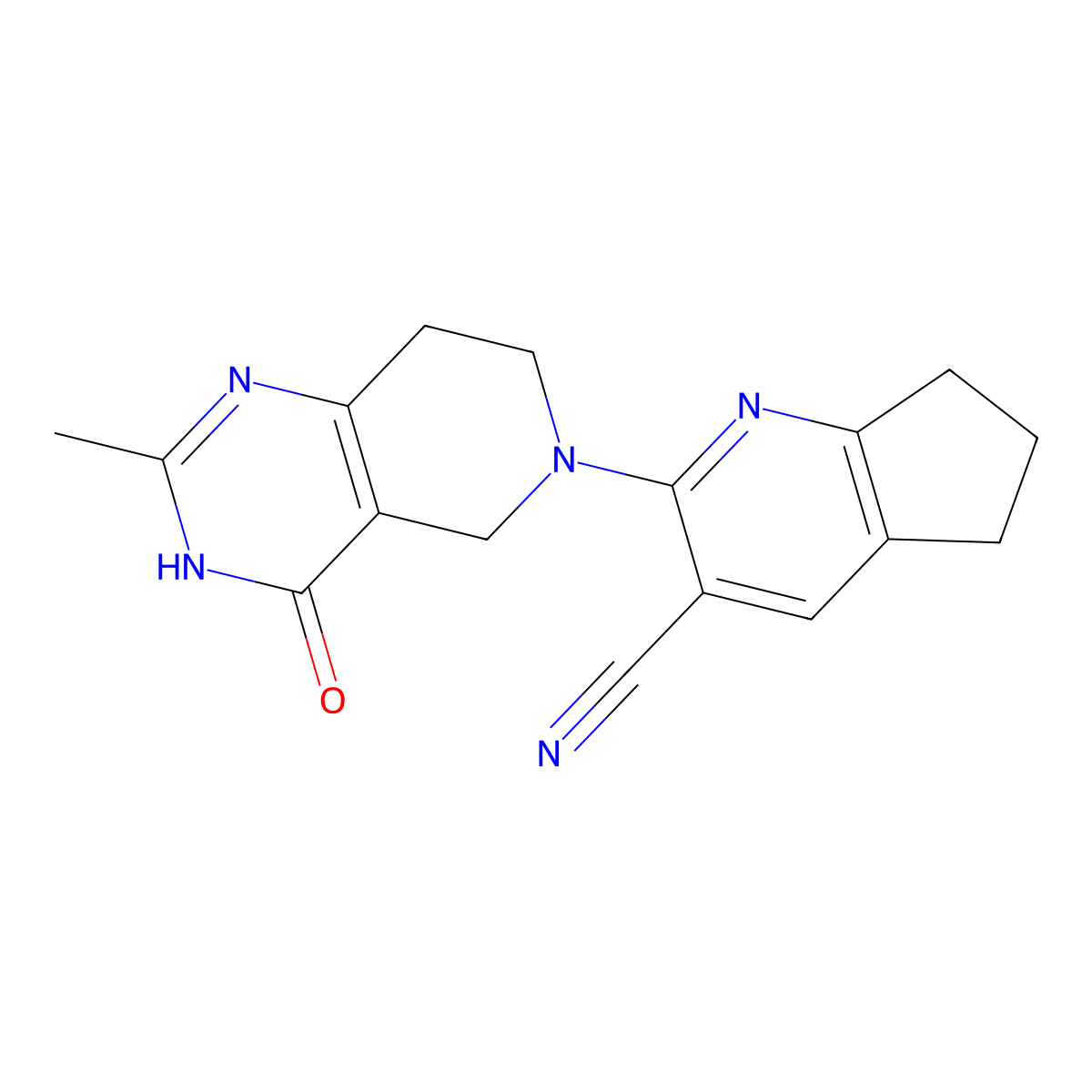 2-{2-methyl-4-oxo-3H,4H,5H,6H,7H,8H-pyrido[4,3-d]pyrimidin-6-yl}-5H,6H,7H-cyclopenta[b]pyridine-3-carbonitrile molecular structure, CAS 3054412-02-8