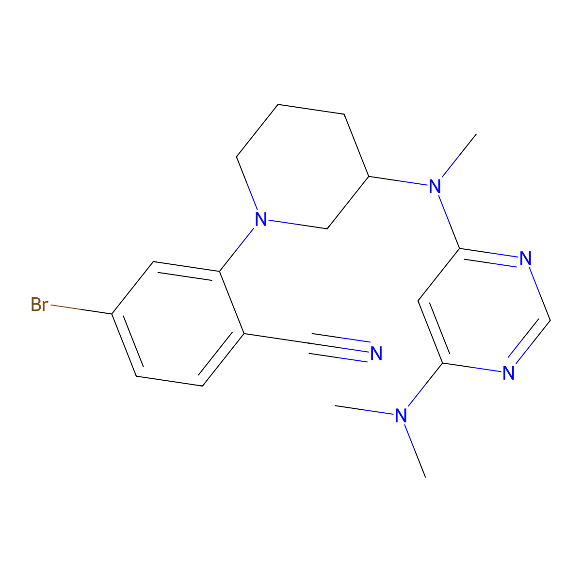 4-Bromo-2-(3-{[6-(dimethylamino)pyrimidin-4-yl](methyl)amino}piperidin-1-yl)benzonitrile molecular structure, CAS 3054412-05-1
