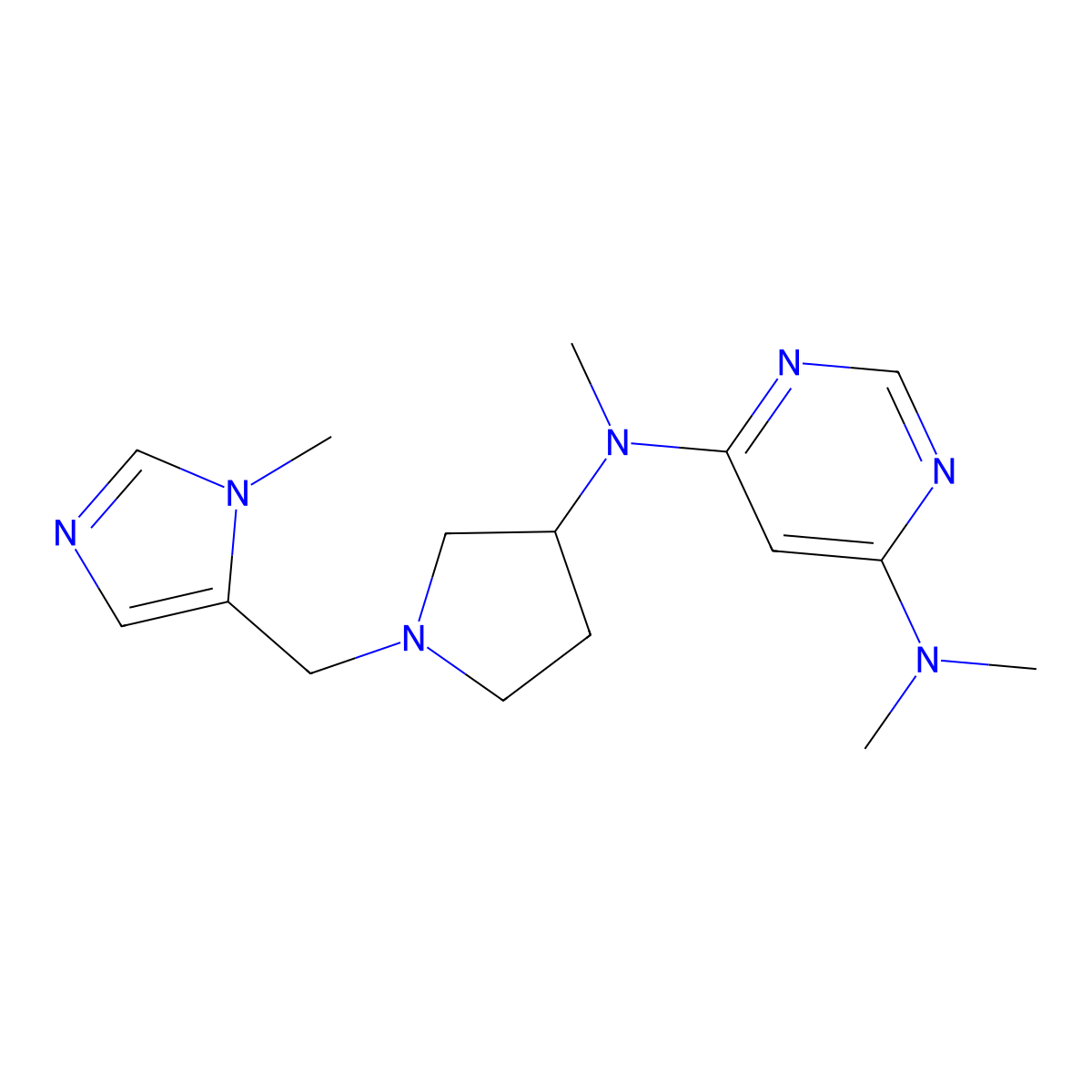 N4,N4,N6-trimethyl-N6-{1-[(1-methyl-1H-imidazol-5-yl)methyl]pyrrolidin-3-yl}pyrimidine-4,6-diamine molecular structure, CAS 3054412-06-2
