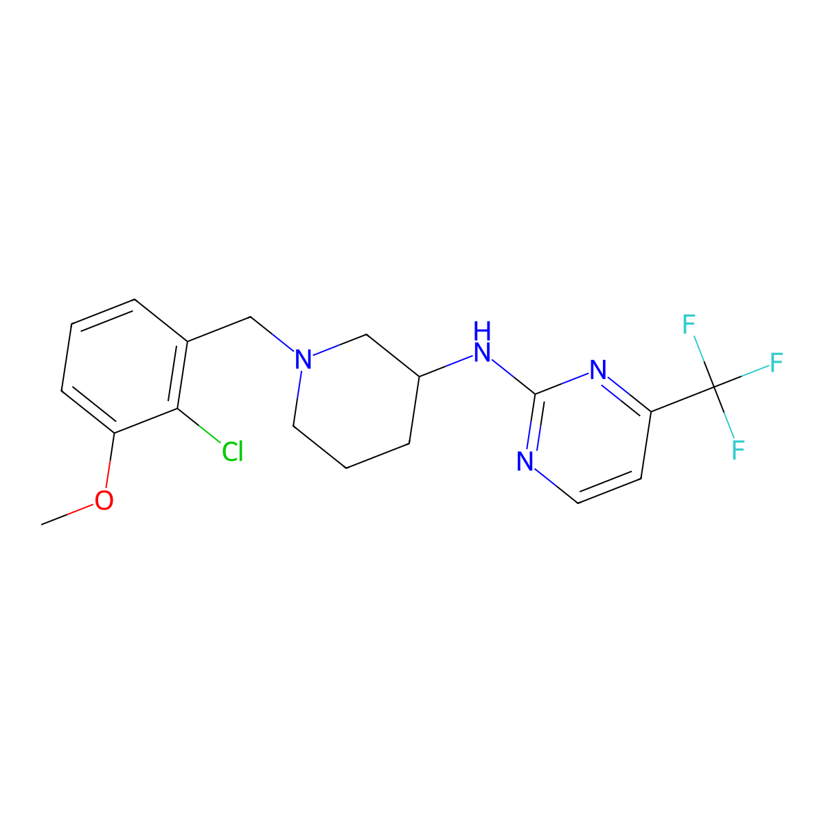 N-{1-[(2-chloro-3-methoxyphenyl)methyl]piperidin-3-yl}-4-(trifluoromethyl)pyrimidin-2-amine molecular structure, CAS 3054412-11-9