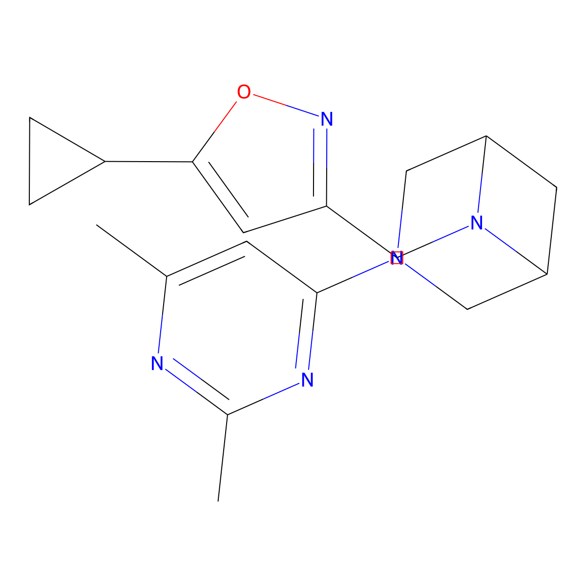 6-[(5-Cyclopropyl-1,2-oxazol-3-yl)methyl]-3-(2,6-dimethylpyrimidin-4-yl)-3,6-diazabicyclo[3.1.1]heptane molecular structure, CAS 3054412-18-6
