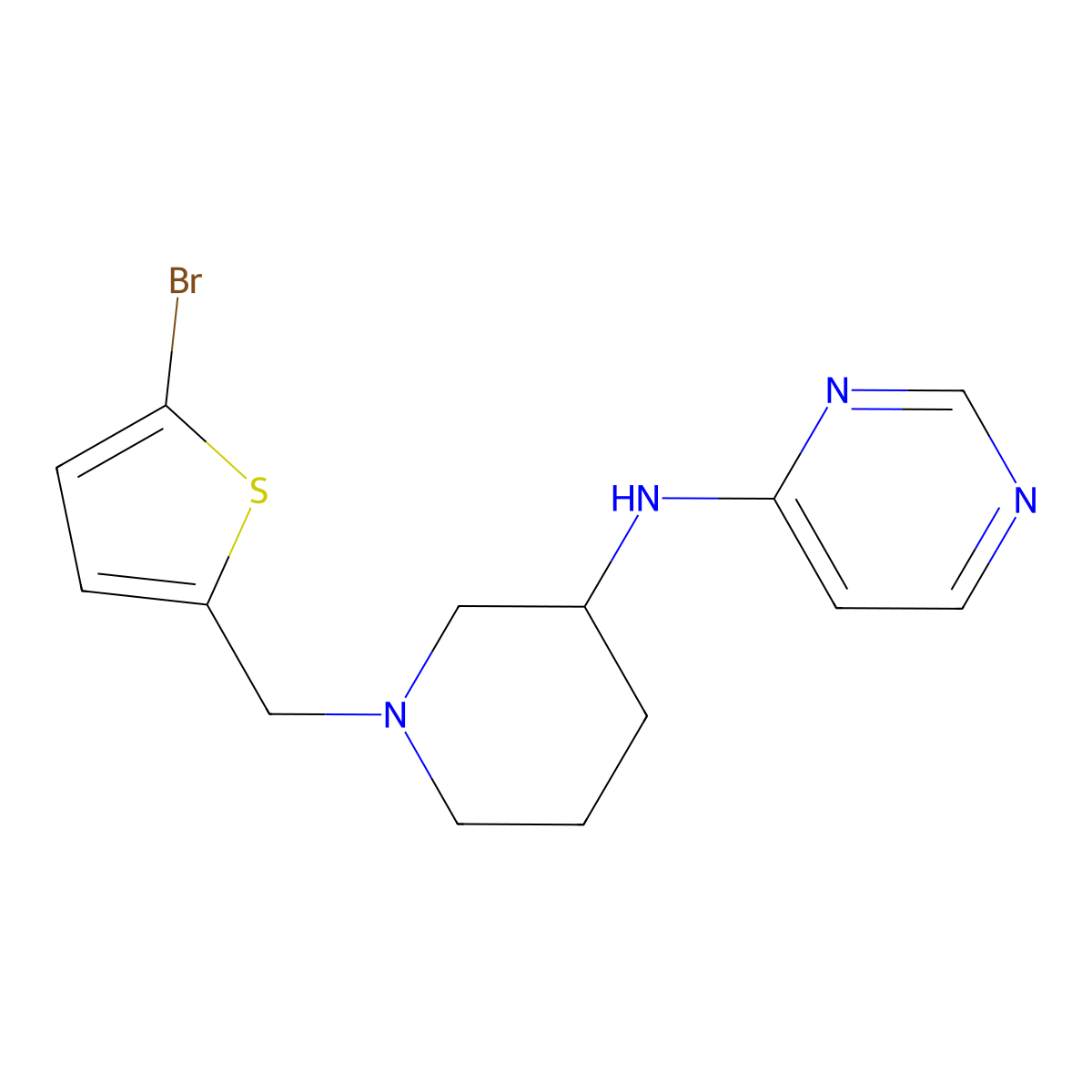 N-[1-[(5-bromothiophen-2-yl)methyl]piperidin-3-yl]pyrimidin-4-amine molecular structure, CAS 3054412-21-1