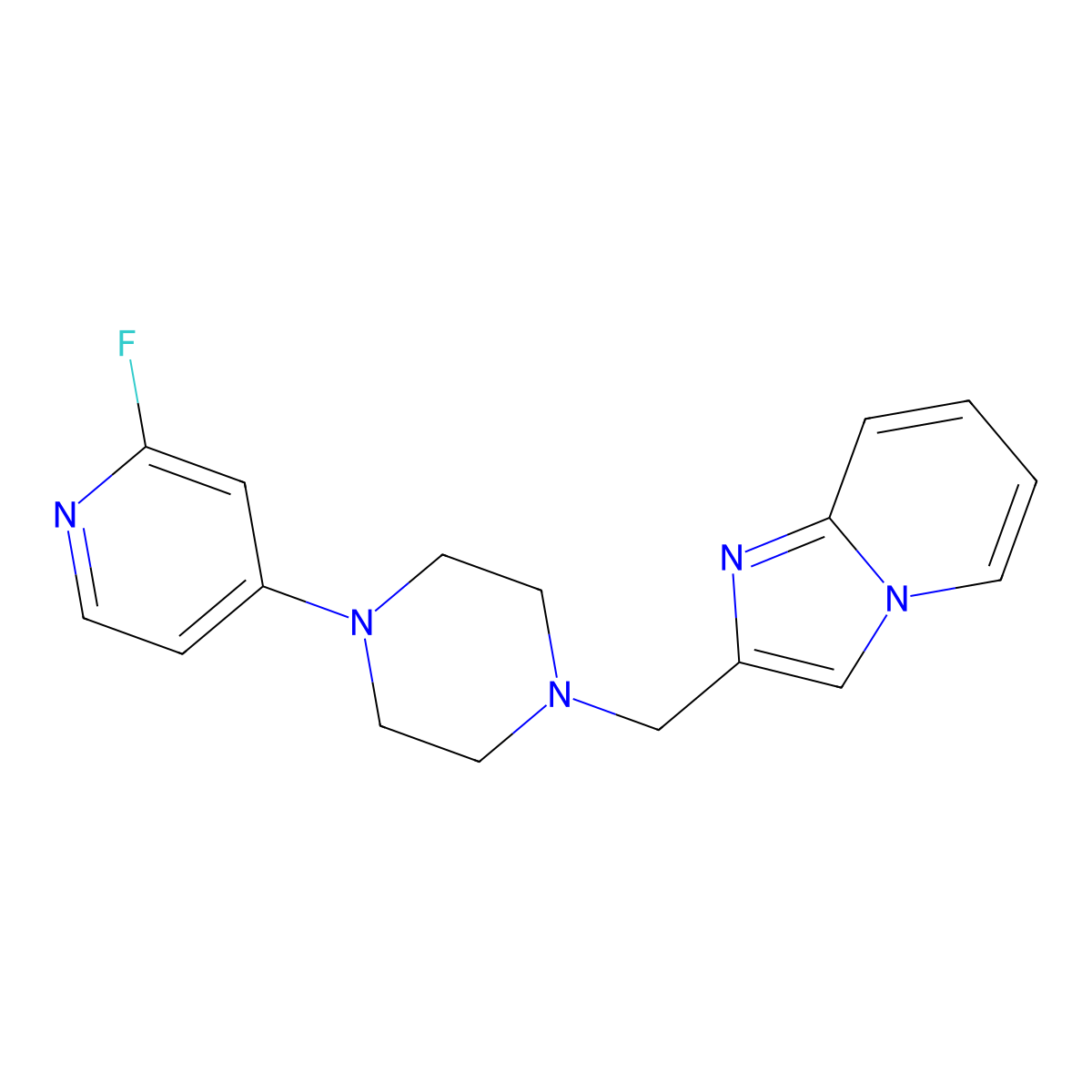 1-(2-Fluoropyridin-4-yl)-4-({imidazo[1,2-a]pyridin-2-yl}methyl)piperazine molecular structure, CAS 3054412-23-3