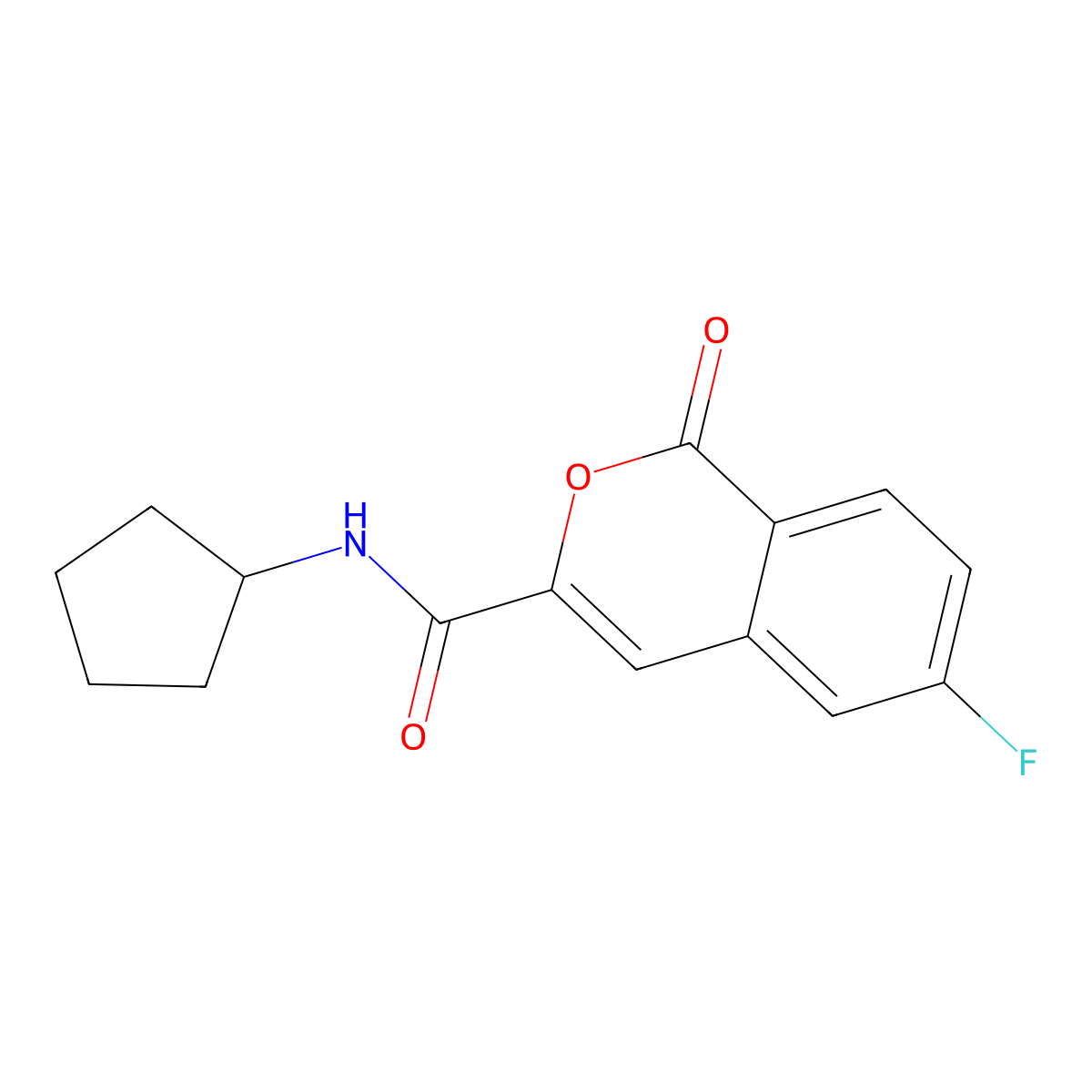 N-cyclopentyl-6-fluoro-1-oxo-1H-isochromene-3-carboxamide molecular structure, CAS 3054412-35-7
