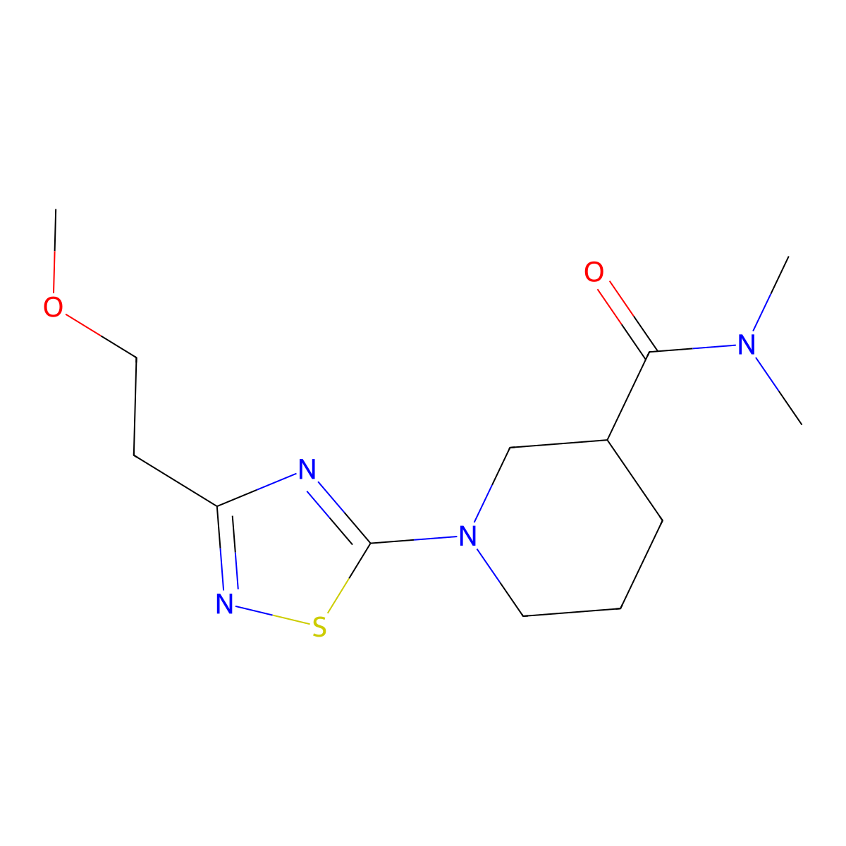 1-[3-(2-methoxyethyl)-1,2,4-thiadiazol-5-yl]-N,N-dimethylpiperidine-3-carboxamide molecular structure, CAS 3054412-44-8
