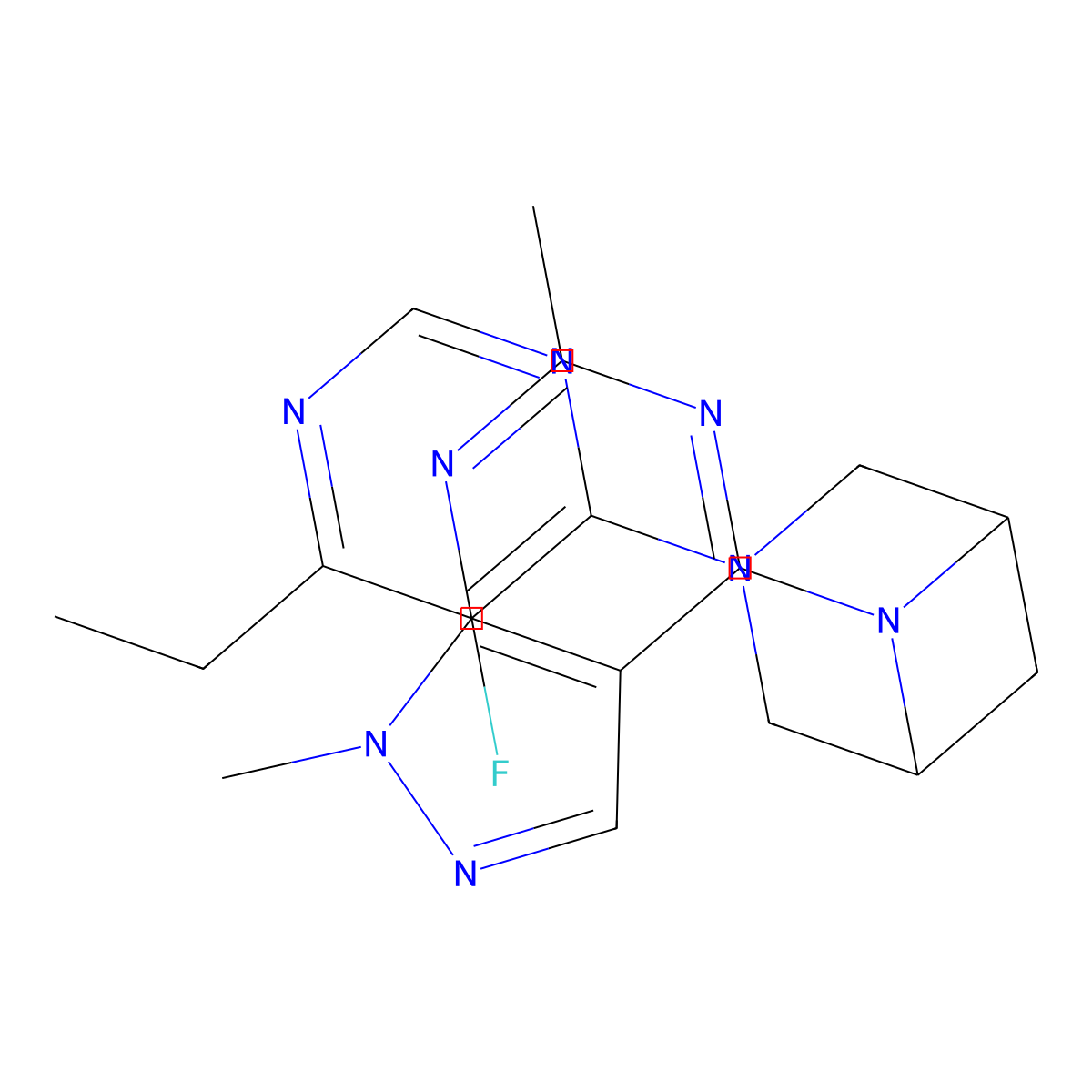 6-{1,6-dimethyl-1H-pyrazolo[3,4-d]pyrimidin-4-yl}-3-(6-ethyl-5-fluoropyrimidin-4-yl)-3,6-diazabicyclo[3.1.1]heptane molecular structure, CAS 3054412-51-7