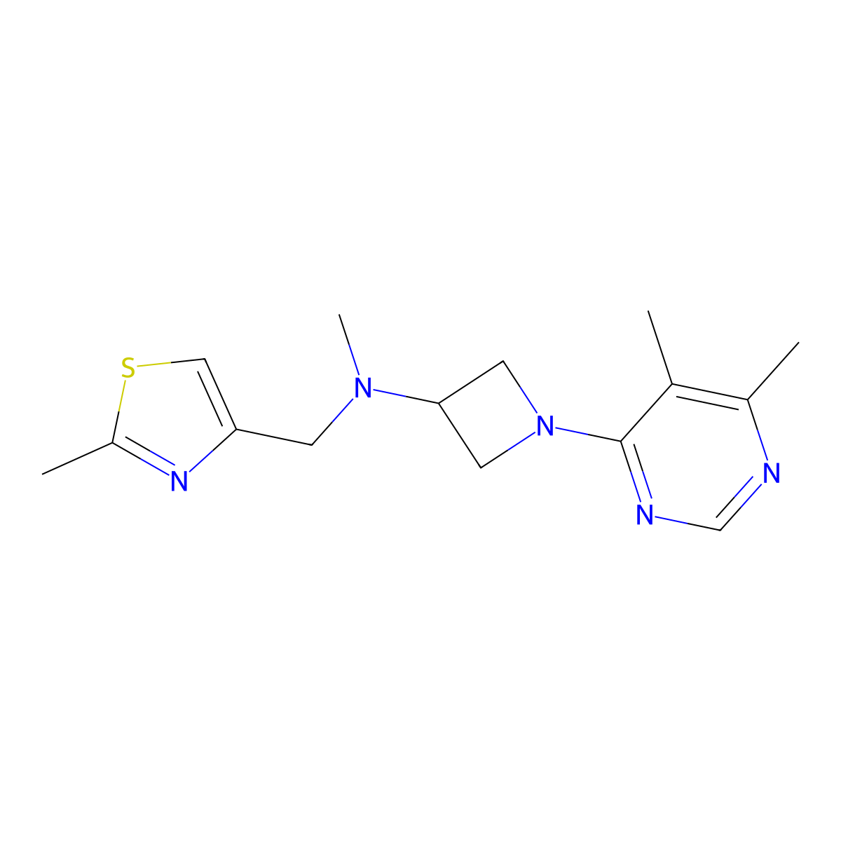 1-(5,6-dimethylpyrimidin-4-yl)-N-methyl-N-[(2-methyl-1,3-thiazol-4-yl)methyl]azetidin-3-amine molecular structure, CAS 3054412-55-1