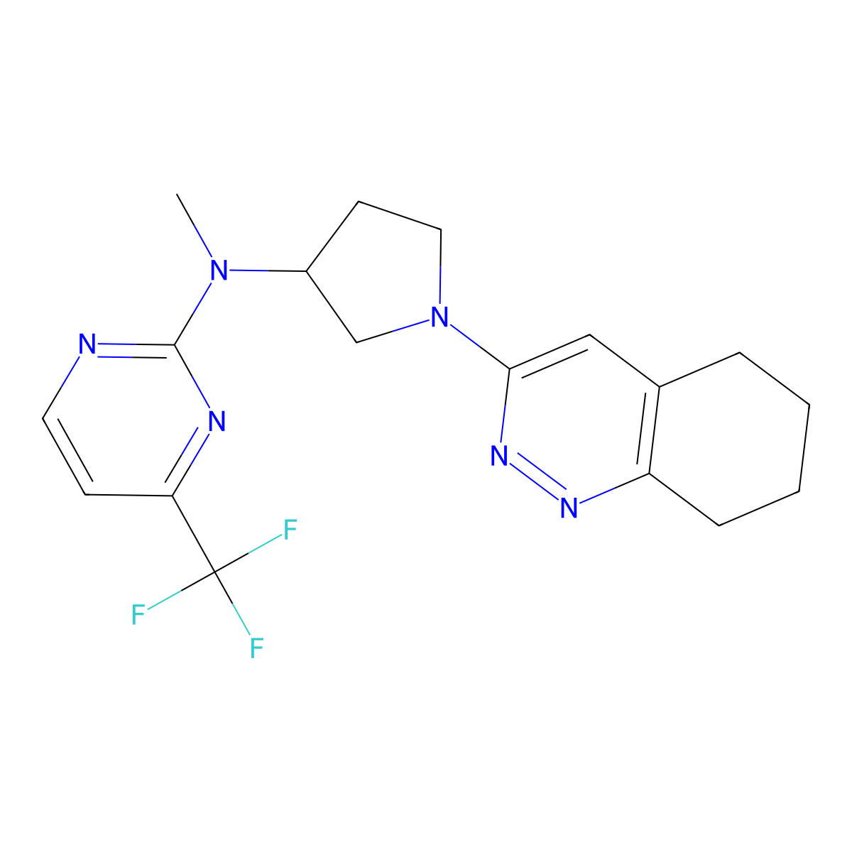 N-methyl-N-[1-(5,6,7,8-tetrahydrocinnolin-3-yl)pyrrolidin-3-yl]-4-(trifluoromethyl)pyrimidin-2-amine molecular structure, CAS 3054412-57-3