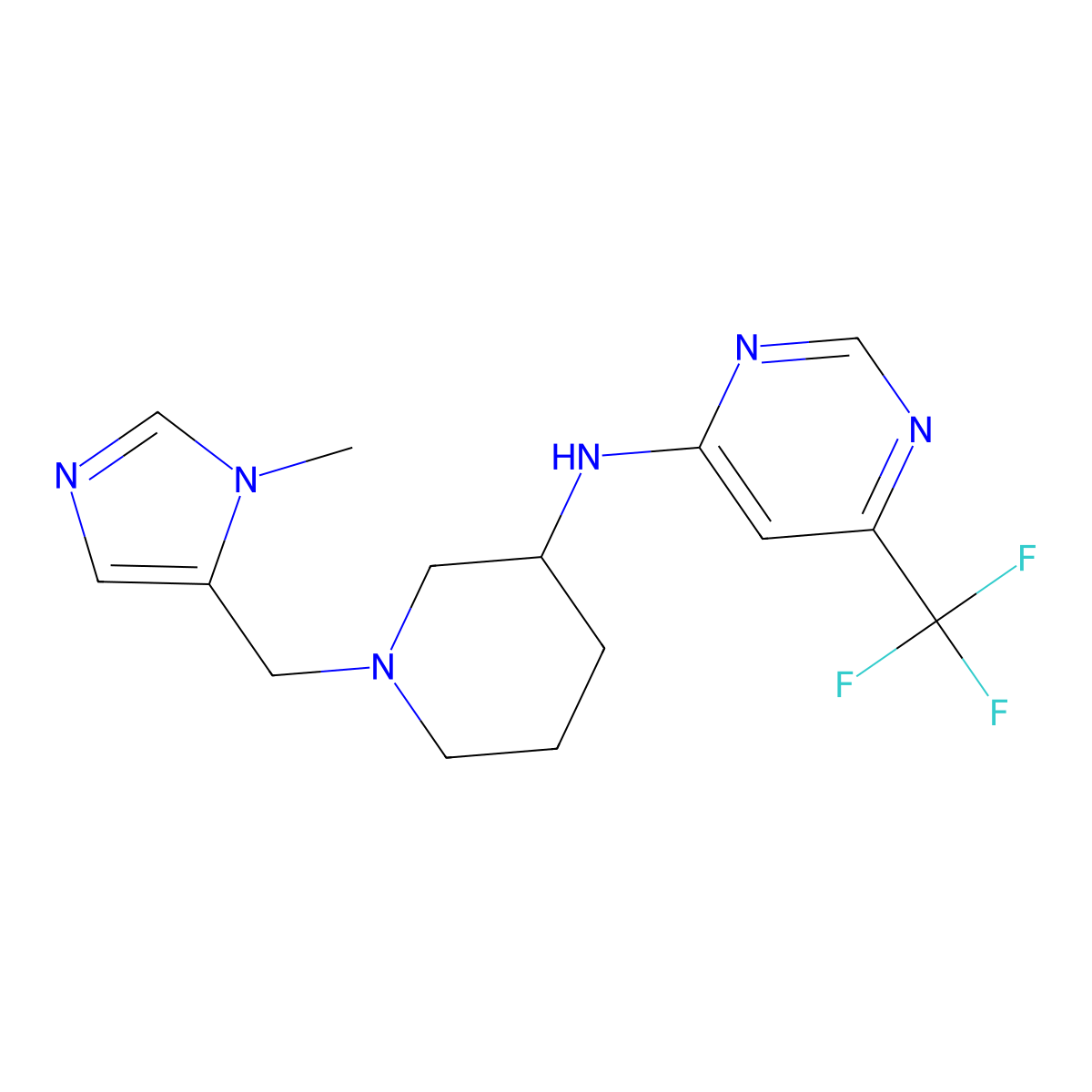 N-{1-[(1-methyl-1H-imidazol-5-yl)methyl]piperidin-3-yl}-6-(trifluoromethyl)pyrimidin-4-amine molecular structure, CAS 3054412-60-8