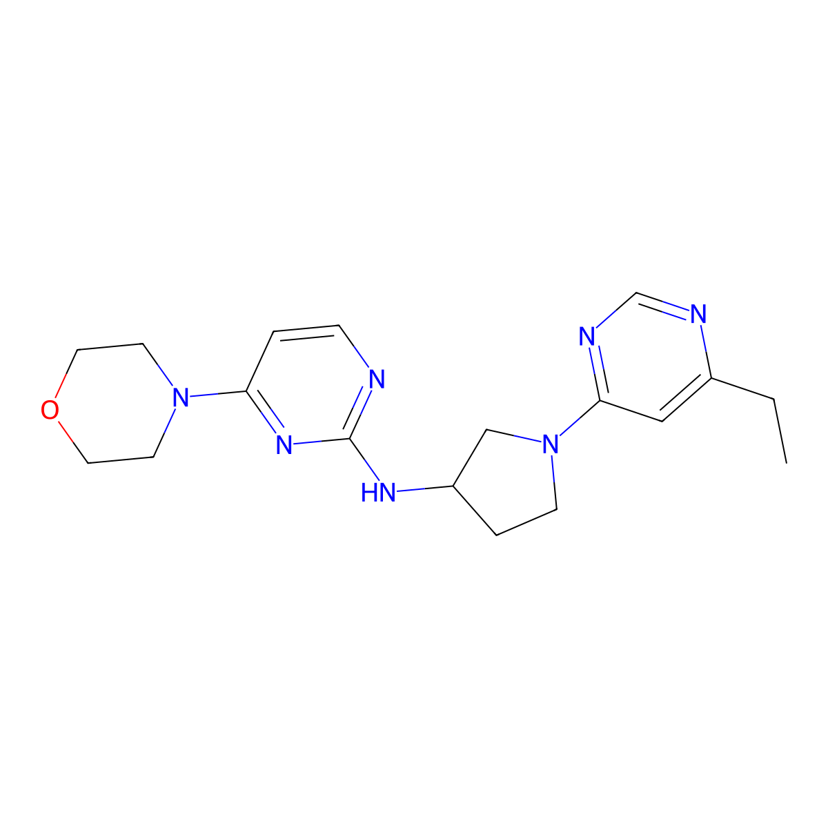 N-[1-(6-ethylpyrimidin-4-yl)pyrrolidin-3-yl]-4-(morpholin-4-yl)pyrimidin-2-amine molecular structure, CAS 3054412-64-2