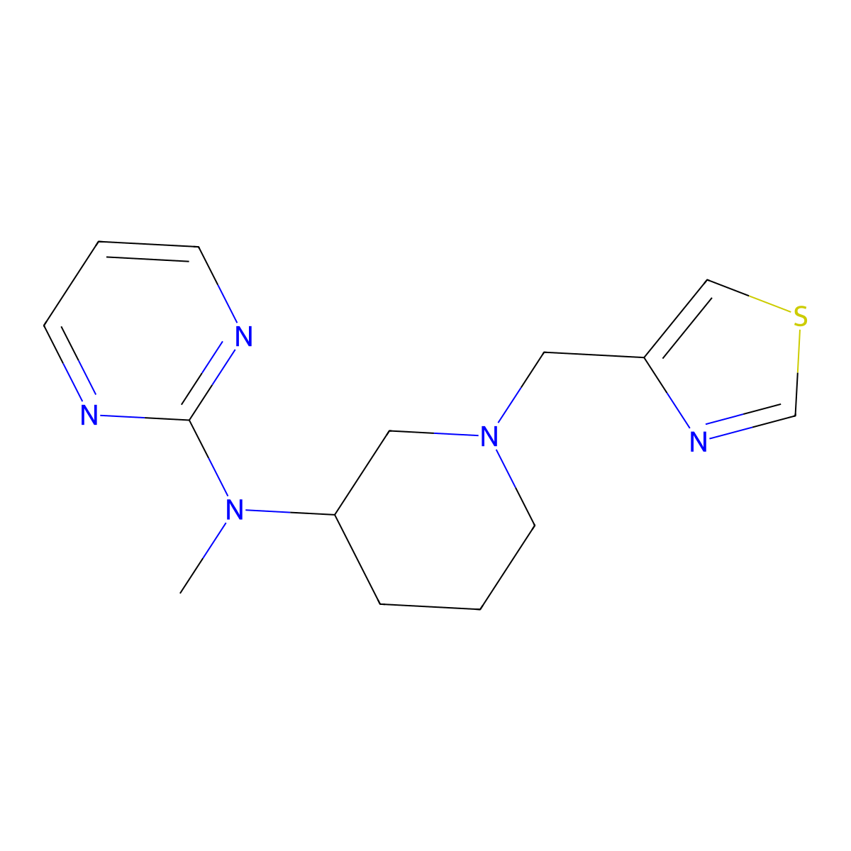 N-methyl-N-{1-[(1,3-thiazol-4-yl)methyl]piperidin-3-yl}pyrimidin-2-amine molecular structure, CAS 3054412-65-3