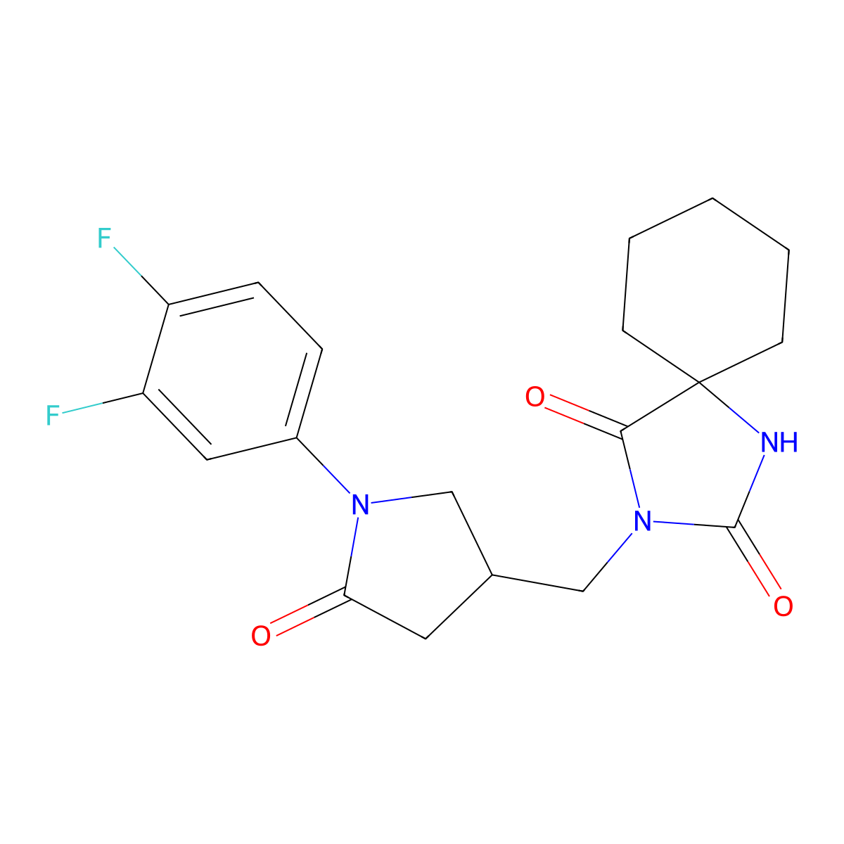 3-{[1-(3,4-Difluorophenyl)-5-oxopyrrolidin-3-yl]methyl}-1,3-diazaspiro[4.5]decane-2,4-dione molecular structure, CAS 3054412-66-4