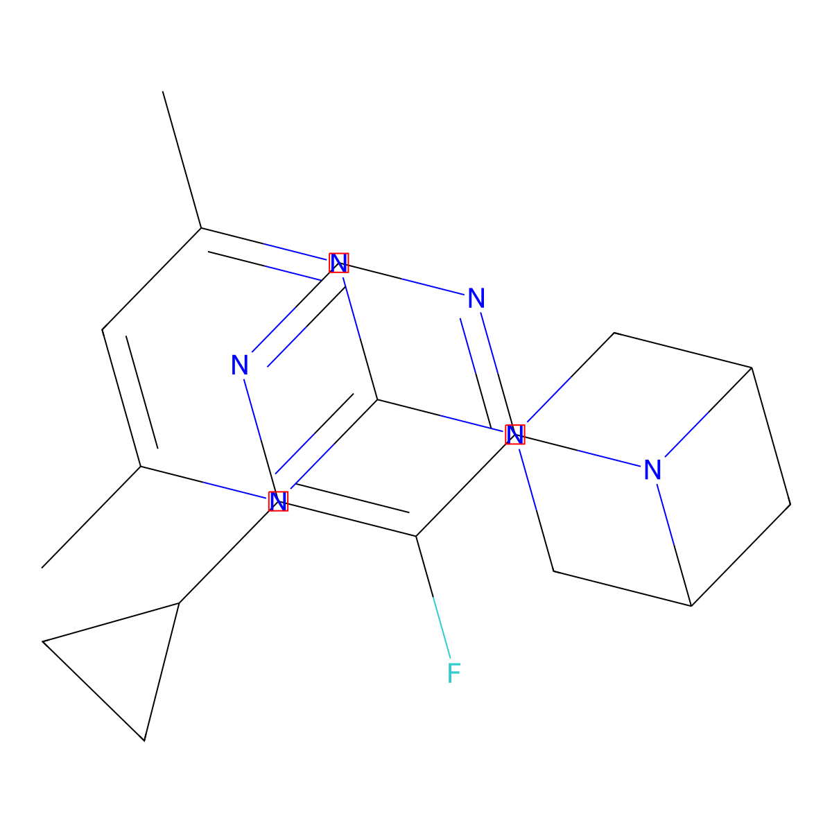 6-(6-Cyclopropyl-5-fluoropyrimidin-4-yl)-3-(4,6-dimethylpyrimidin-2-yl)-3,6-diazabicyclo[3.1.1]heptane molecular structure, CAS 3054412-71-1