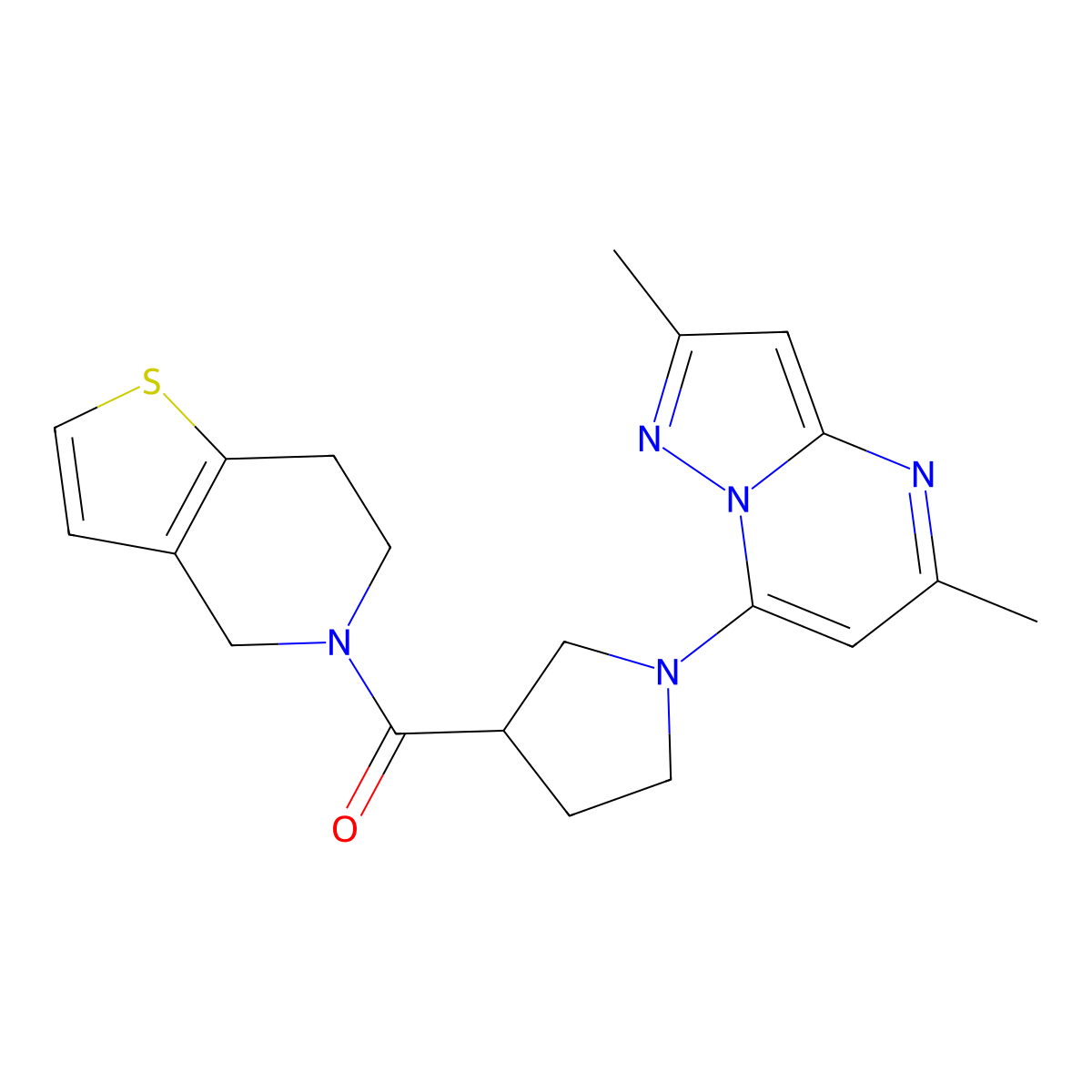 1-{2,5-dimethylpyrazolo[1,5-a]pyrimidin-7-yl}-3-{4H,5H,6H,7H-thieno[3,2-c]pyridine-5-carbonyl}pyrrolidine molecular structure, CAS 3054412-76-6