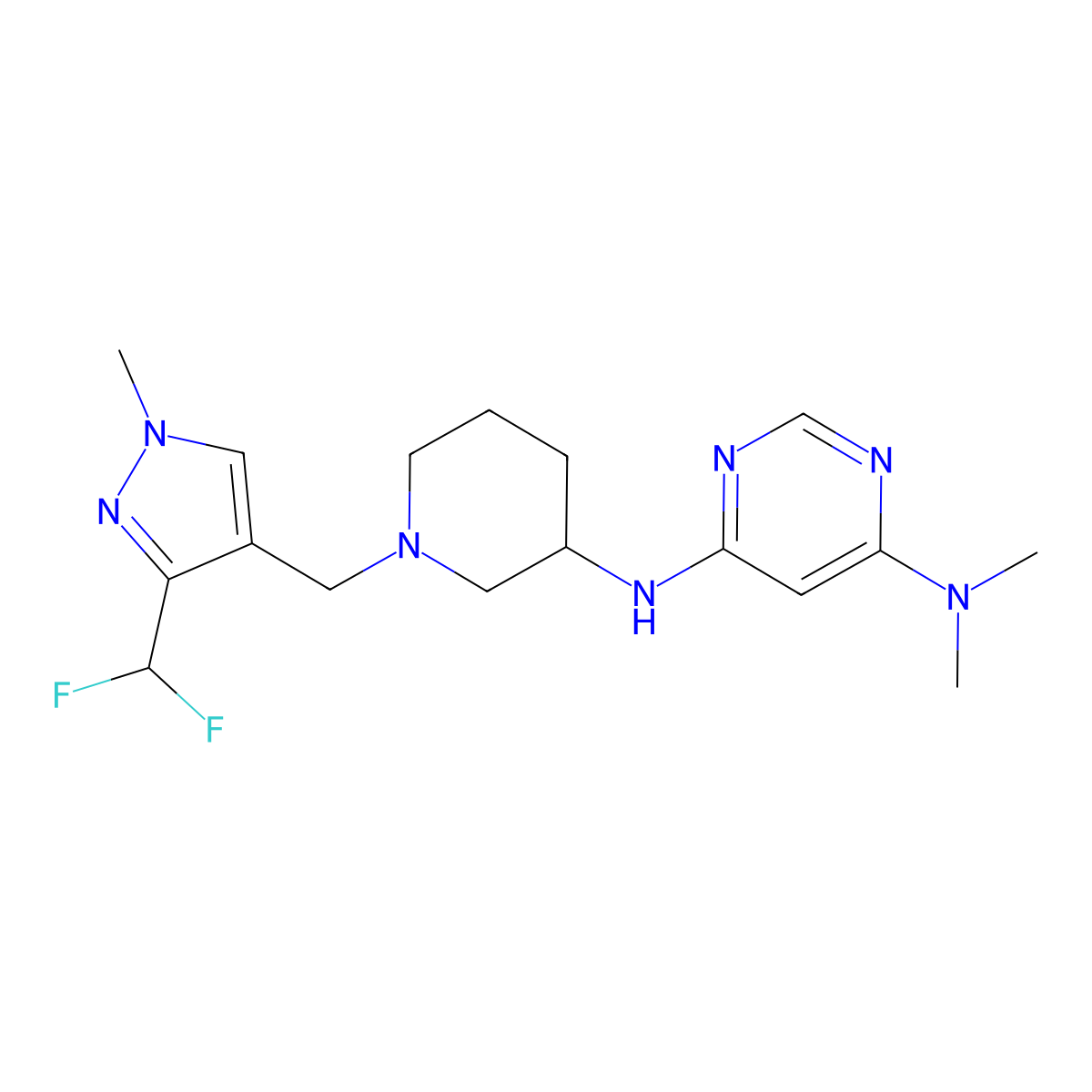 N6-(1-{[3-(difluoromethyl)-1-methyl-1H-pyrazol-4-yl]methyl}piperidin-3-yl)-N4,N4-dimethylpyrimidine-4,6-diamine molecular structure, CAS 3054412-82-4