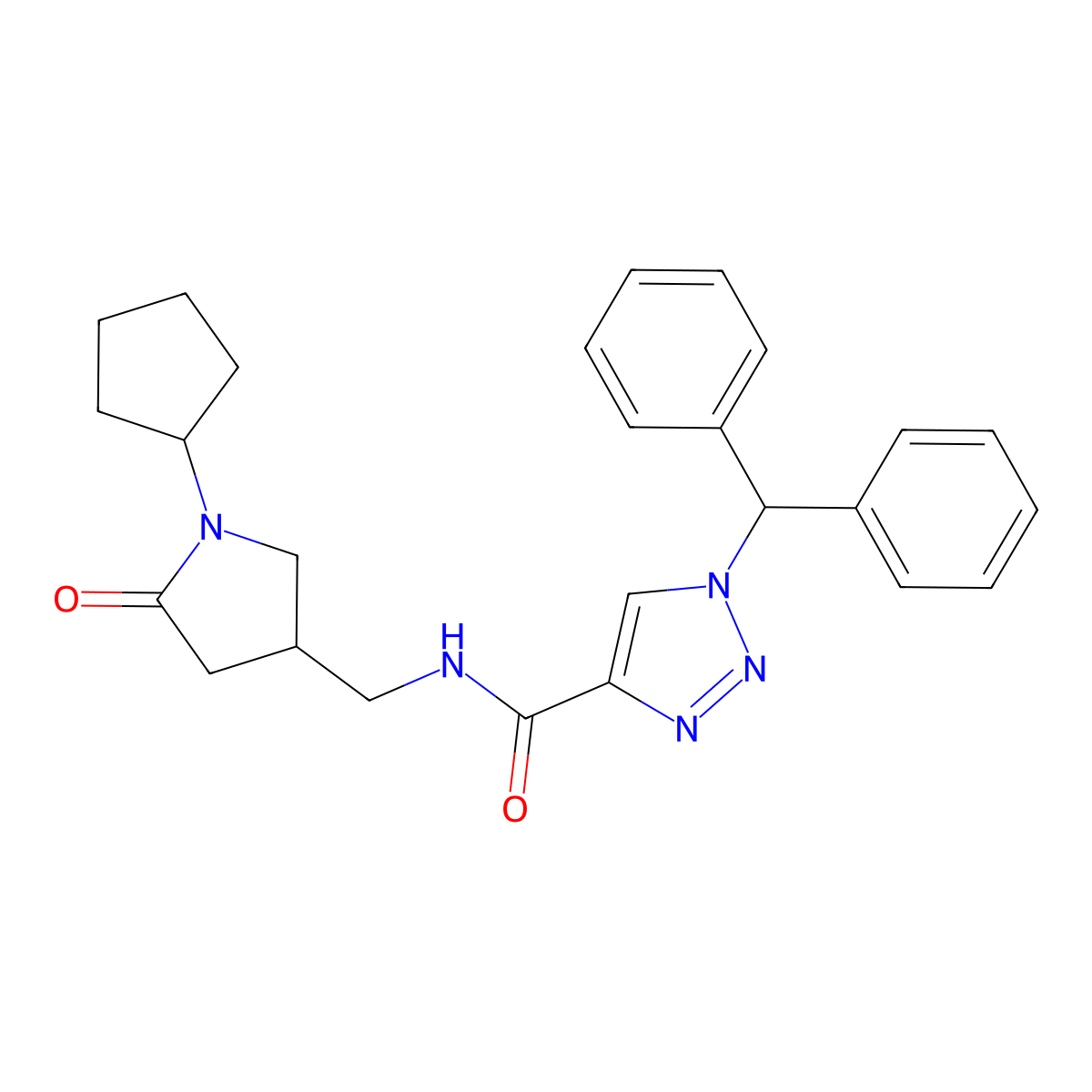 N-[(1-cyclopentyl-5-oxopyrrolidin-3-yl)methyl]-1-(diphenylmethyl)-1H-1,2,3-triazole-4-carboxamide molecular structure, CAS 3054412-84-6