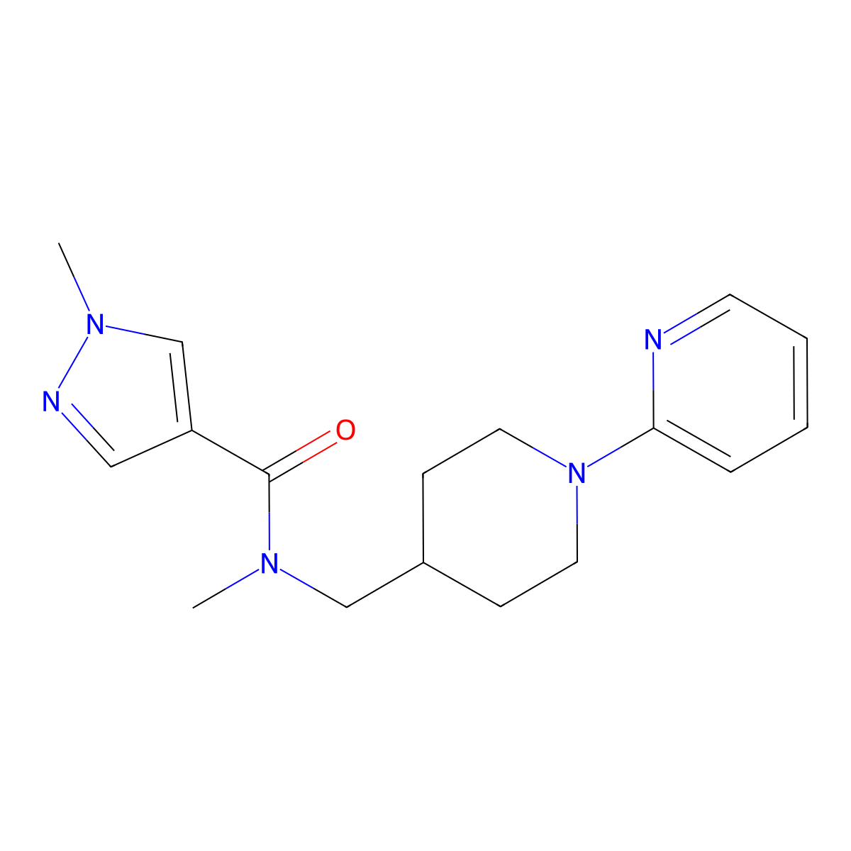 N,1-dimethyl-N-{[1-(pyridin-2-yl)piperidin-4-yl]methyl}-1H-pyrazole-4-carboxamide molecular structure, CAS 3054412-89-1