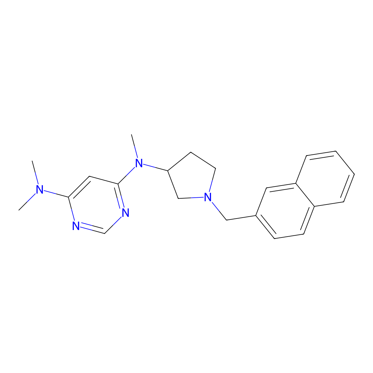 N4,N4,N6-trimethyl-N6-{1-[(naphthalen-2-yl)methyl]pyrrolidin-3-yl}pyrimidine-4,6-diamine molecular structure, CAS 3054412-90-4