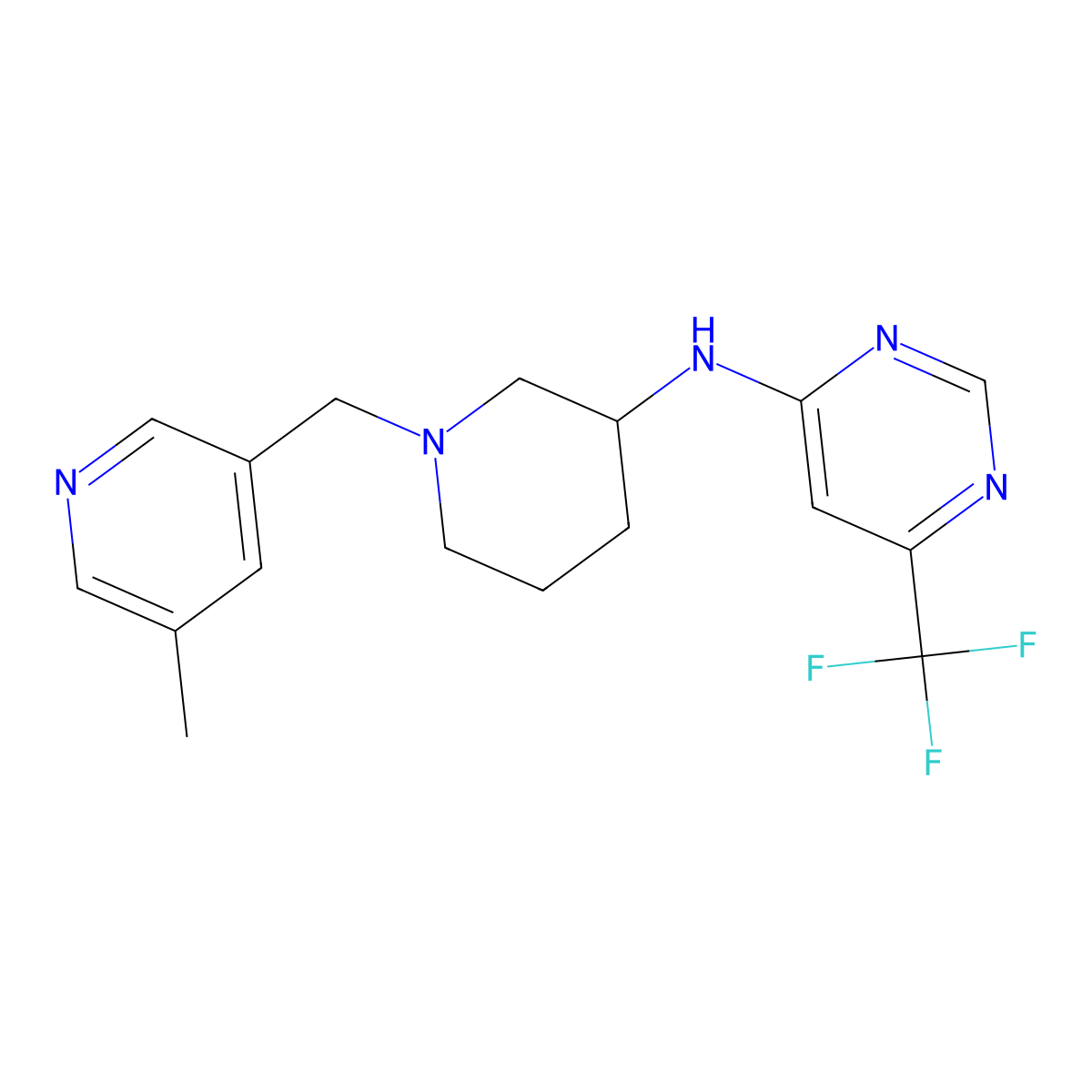 N-{1-[(5-methylpyridin-3-yl)methyl]piperidin-3-yl}-6-(trifluoromethyl)pyrimidin-4-amine molecular structure, CAS 3054412-91-5