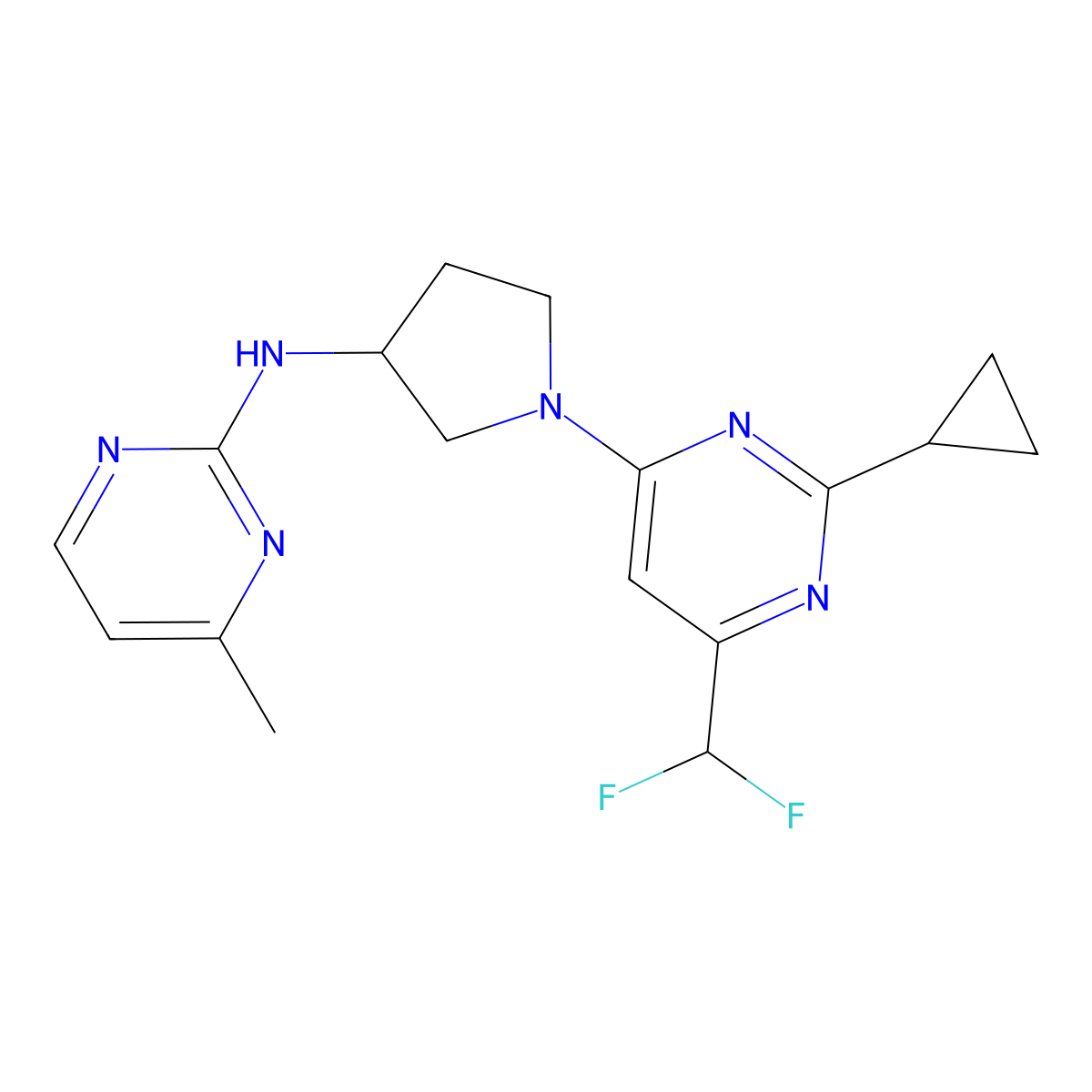 N-{1-[2-cyclopropyl-6-(difluoromethyl)pyrimidin-4-yl]pyrrolidin-3-yl}-4-methylpyrimidin-2-amine molecular structure, CAS 3054412-93-7