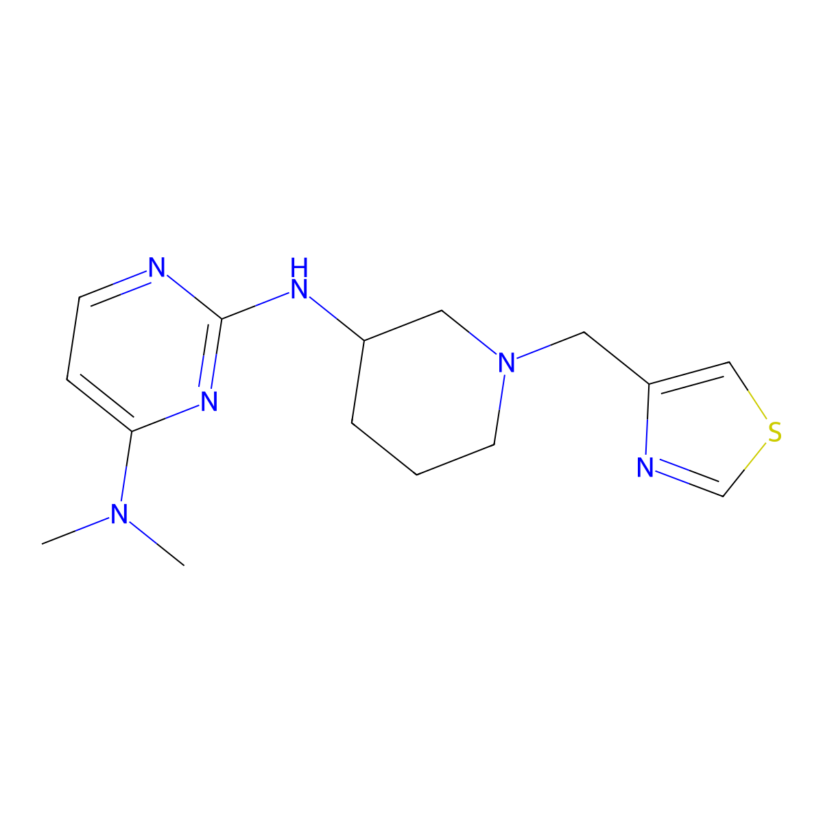 N4,N4-dimethyl-N2-{1-[(1,3-thiazol-4-yl)methyl]piperidin-3-yl}pyrimidine-2,4-diamine molecular structure, CAS 3054412-96-0