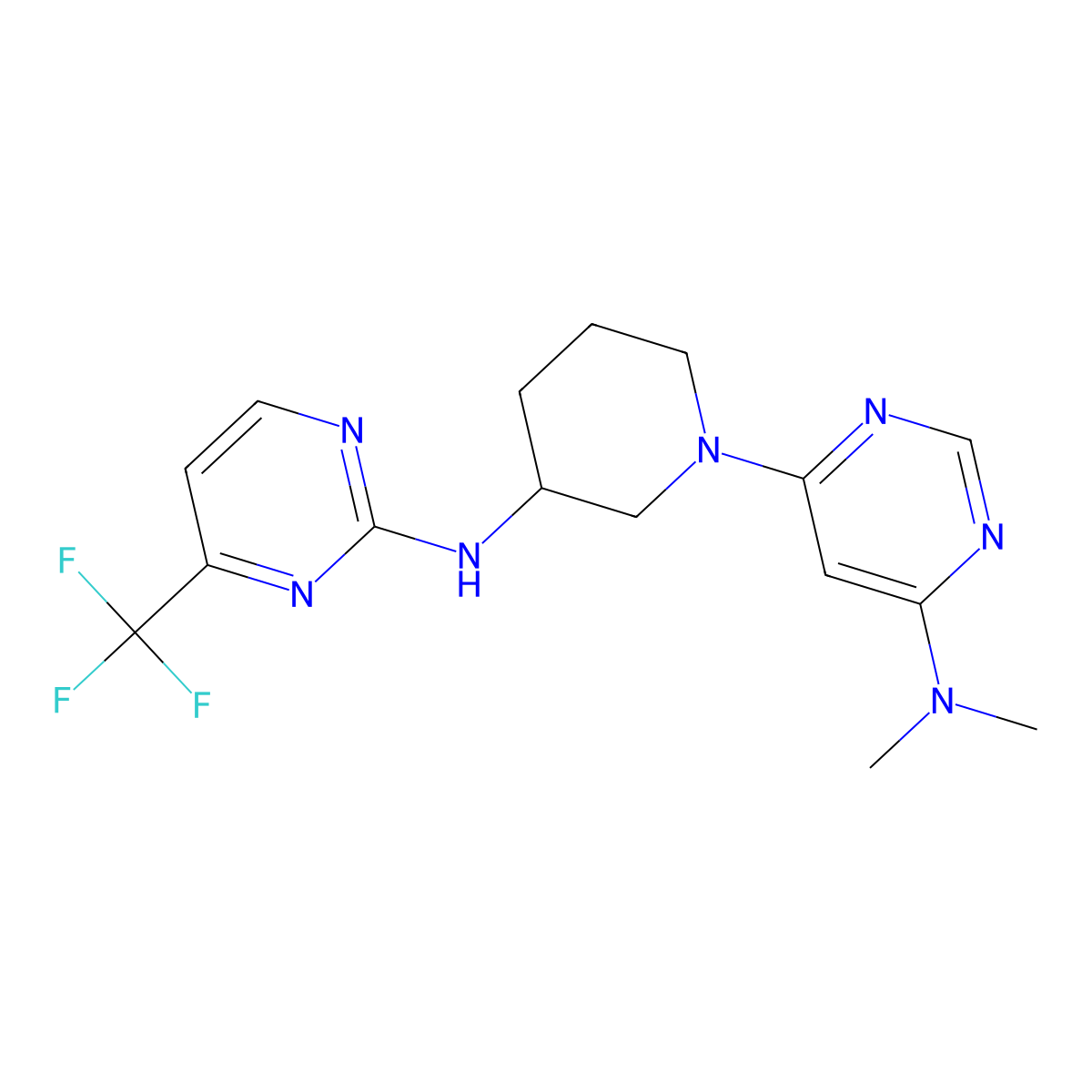 N,N-dimethyl-6-(3-{[4-(trifluoromethyl)pyrimidin-2-yl]amino}piperidin-1-yl)pyrimidin-4-amine molecular structure, CAS 3054412-97-1