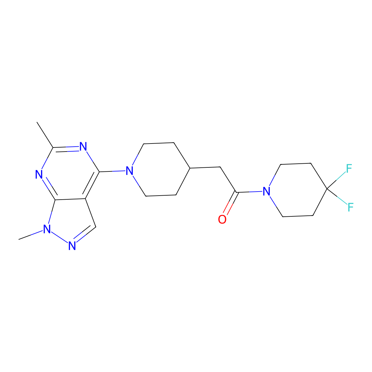 1-(4,4-difluoropiperidin-1-yl)-2-(1-{1,6-dimethyl-1H-pyrazolo[3,4-d]pyrimidin-4-yl}piperidin-4-yl)ethan-1-one molecular structure, CAS 3054413-00-9