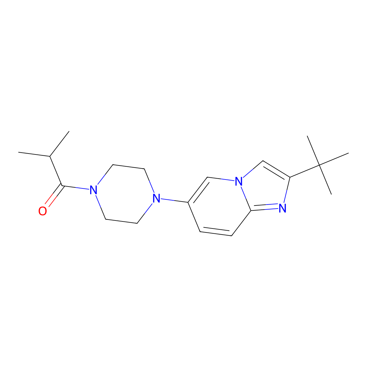 1-(4-{2-Tert-butylimidazo[1,2-a]pyridin-6-yl}piperazin-1-yl)-2-methylpropan-1-one molecular structure, CAS 3054413-41-8