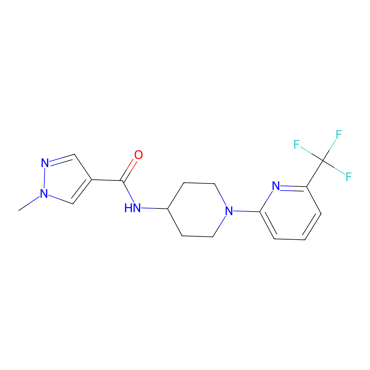 1-methyl-N-{1-[6-(trifluoromethyl)pyridin-2-yl]piperidin-4-yl}-1H-pyrazole-4-carboxamide molecular structure, CAS 3054413-44-1
