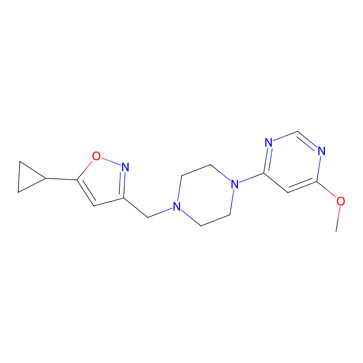 4-{4-[(5-Cyclopropyl-1,2-oxazol-3-yl)methyl]piperazin-1-yl}-6-methoxypyrimidine molecular structure, CAS 3054413-47-4